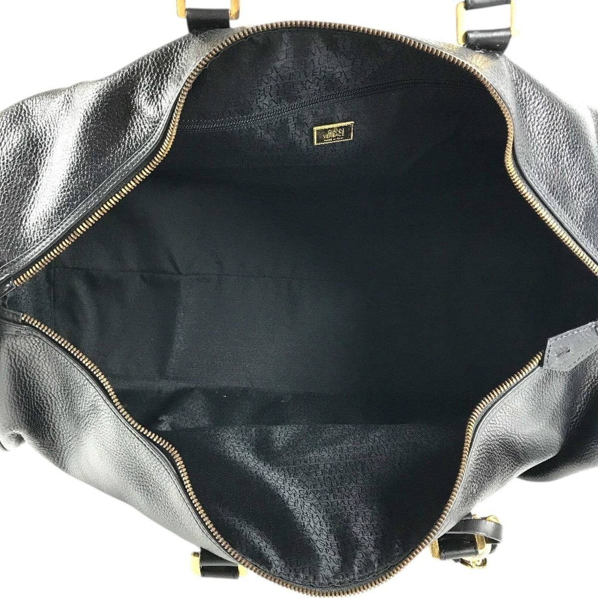 Versace Black Leather Boston Bag Handbag (Pre-Owned)