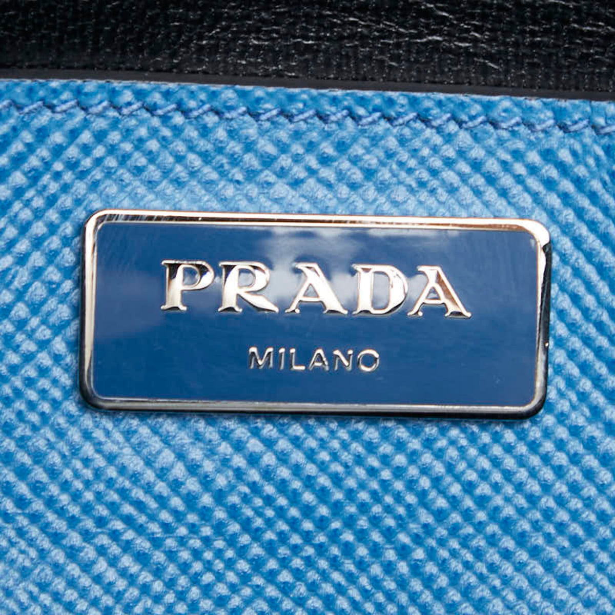 Prada Blue Saffiano Triangle Leather Handbag Tote Bag (Pre-Owned)