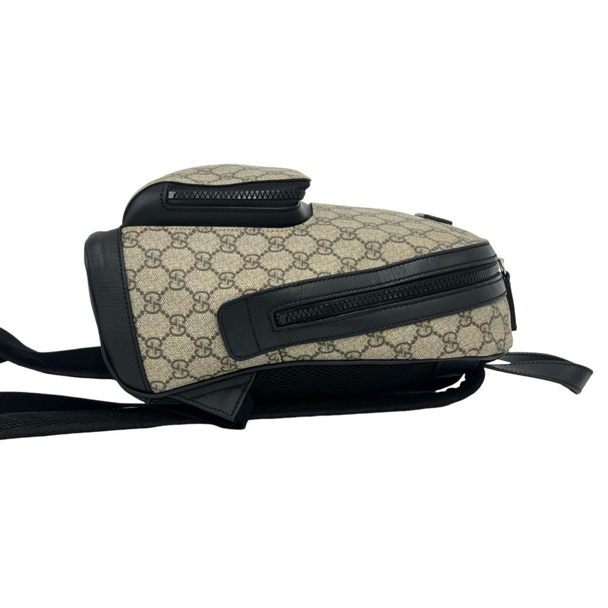 Gucci Beige Black Leather Elastane Backpack (Pre-Owned)