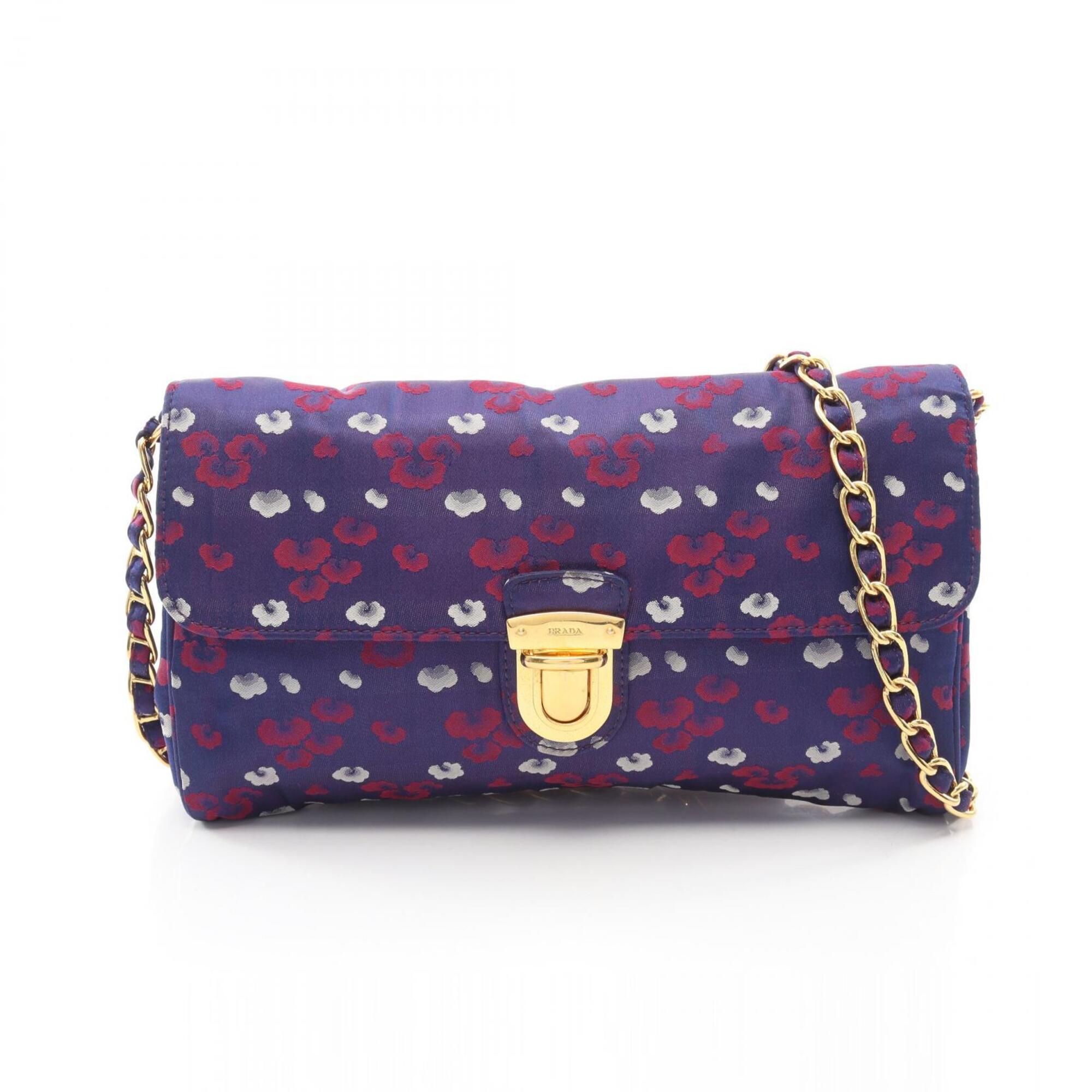 Prada Navy Red Color White Nylon Handbag Shoulder Bag (Pre-Owned)