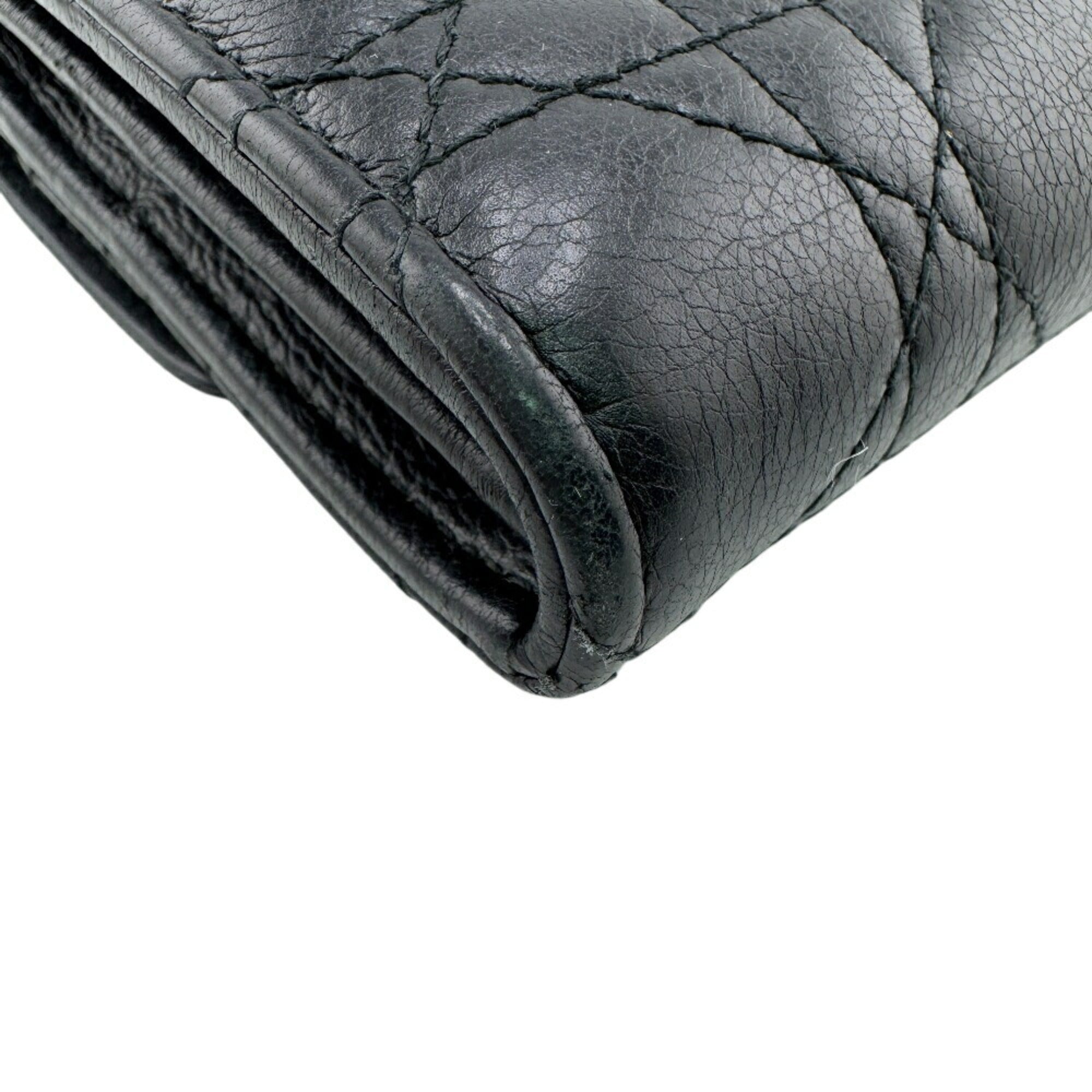 Christian Dior Black Leather Long Wallet (Tri-Fold) (Pre-Owned)