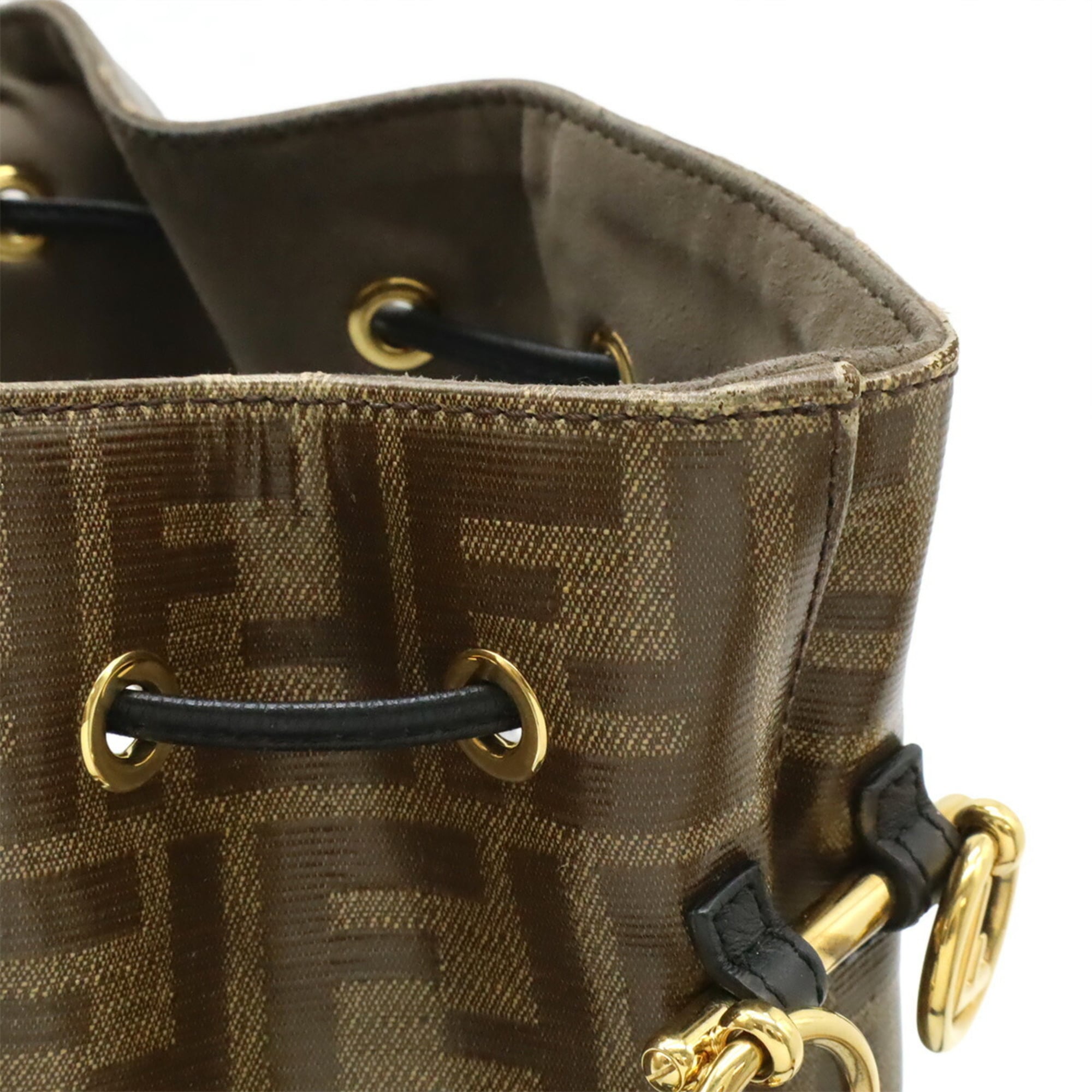 Fendi Zucca Beige Black Brown Coated Canvas Leather Handbag Shoulder Bag (Pre-Owned)