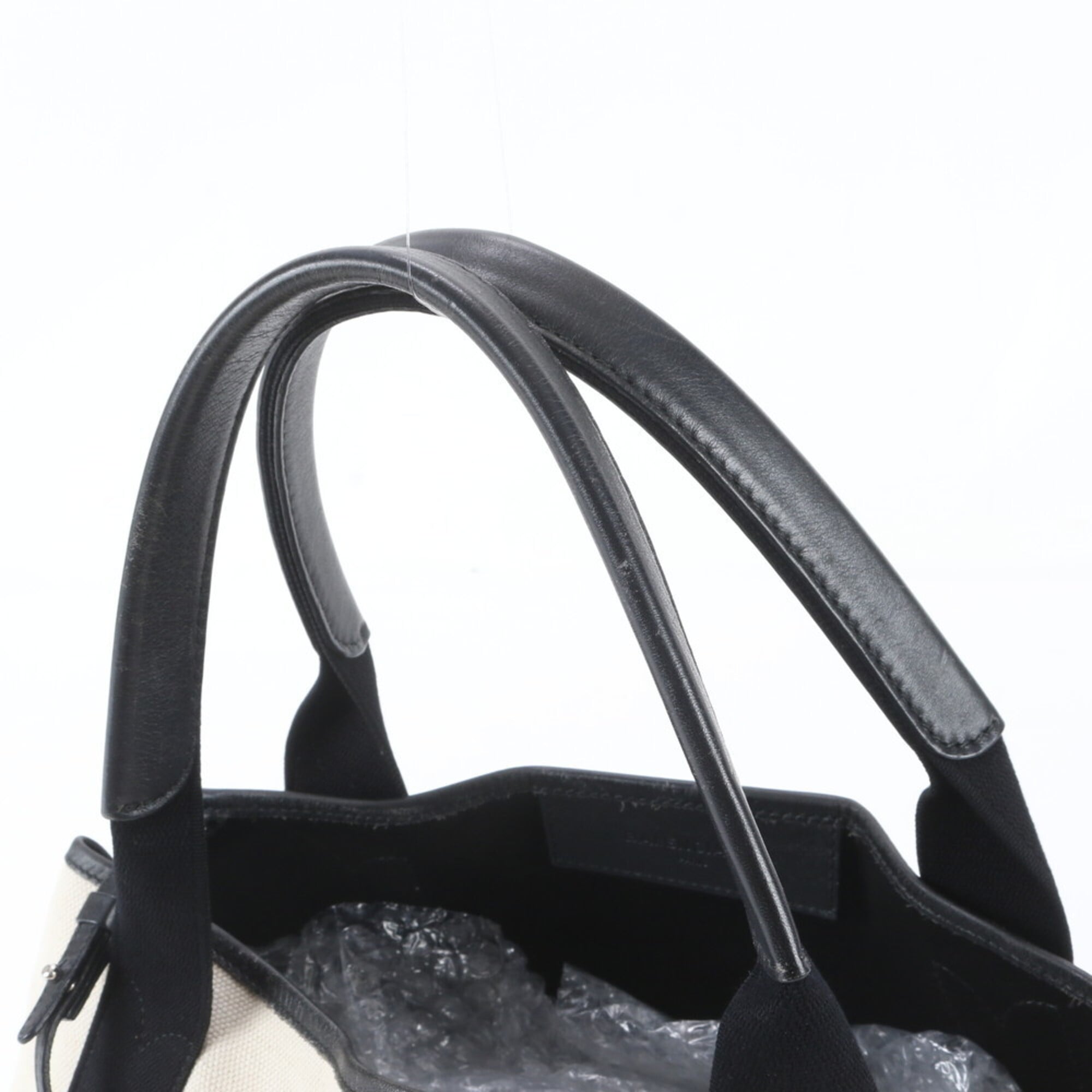 Balenciaga Black Navy White Leather Canvas Handbag Shoulder Bag Tote Bag (Pre-Owned)