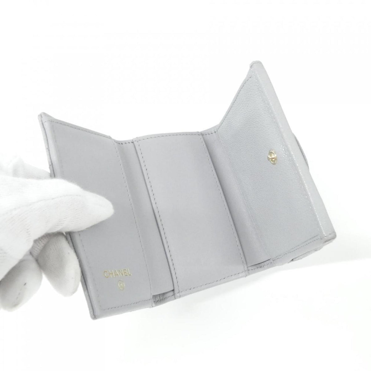 Chanel Gray Grained Calfskin Wallet (Tri-Fold) (Pre-Owned)