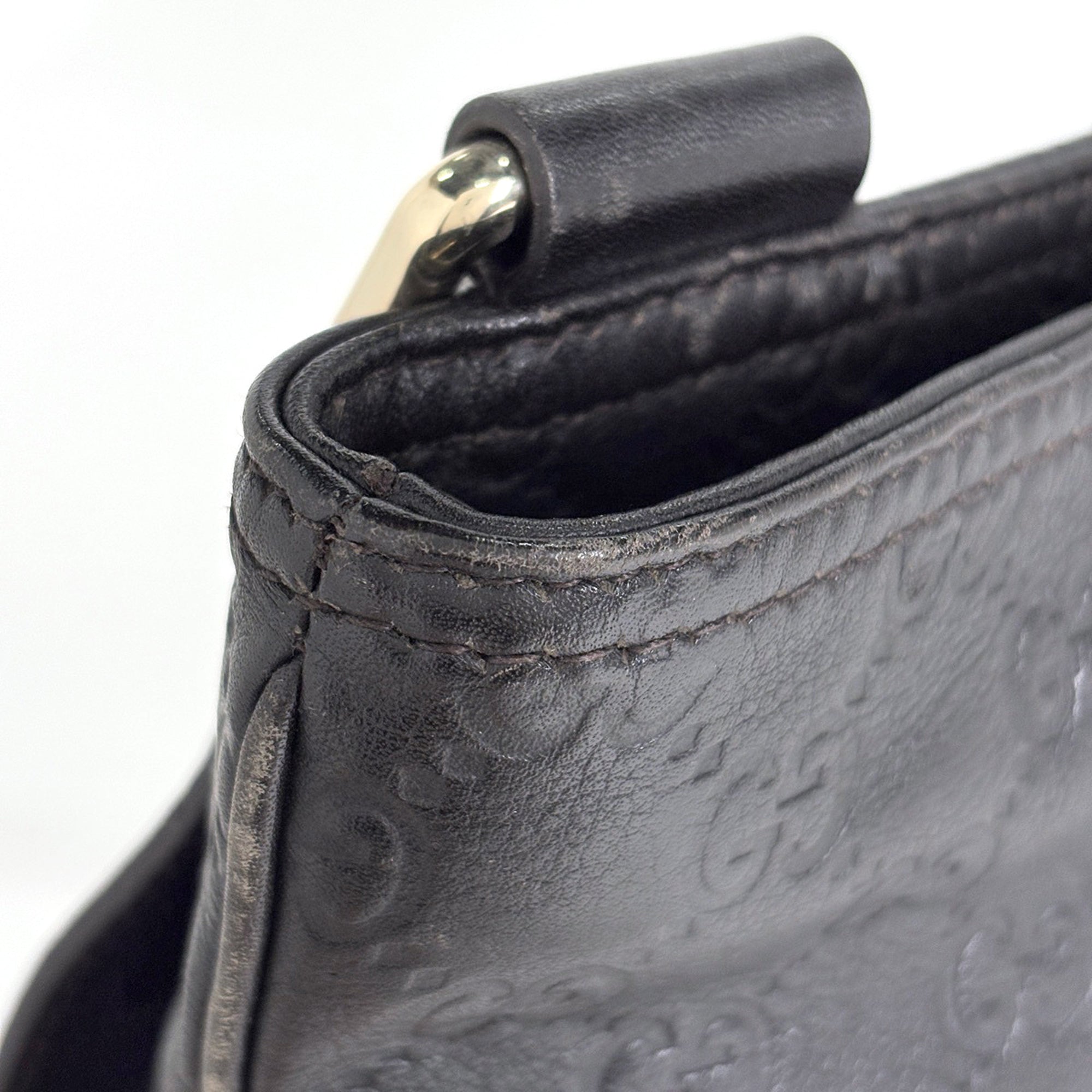 Gucci Guccissima Dark Brown Gg Leather Shoulder Bag (Pre-Owned)
