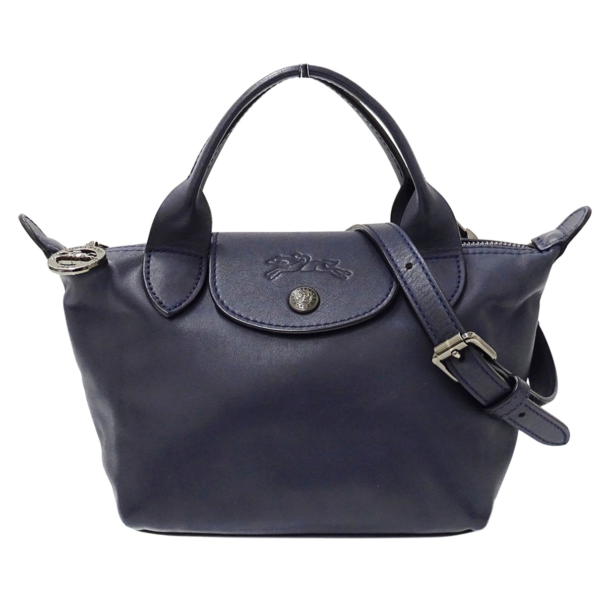 Longchamp Navy Leather Handbag Shoulder Bag (Pre-Owned)