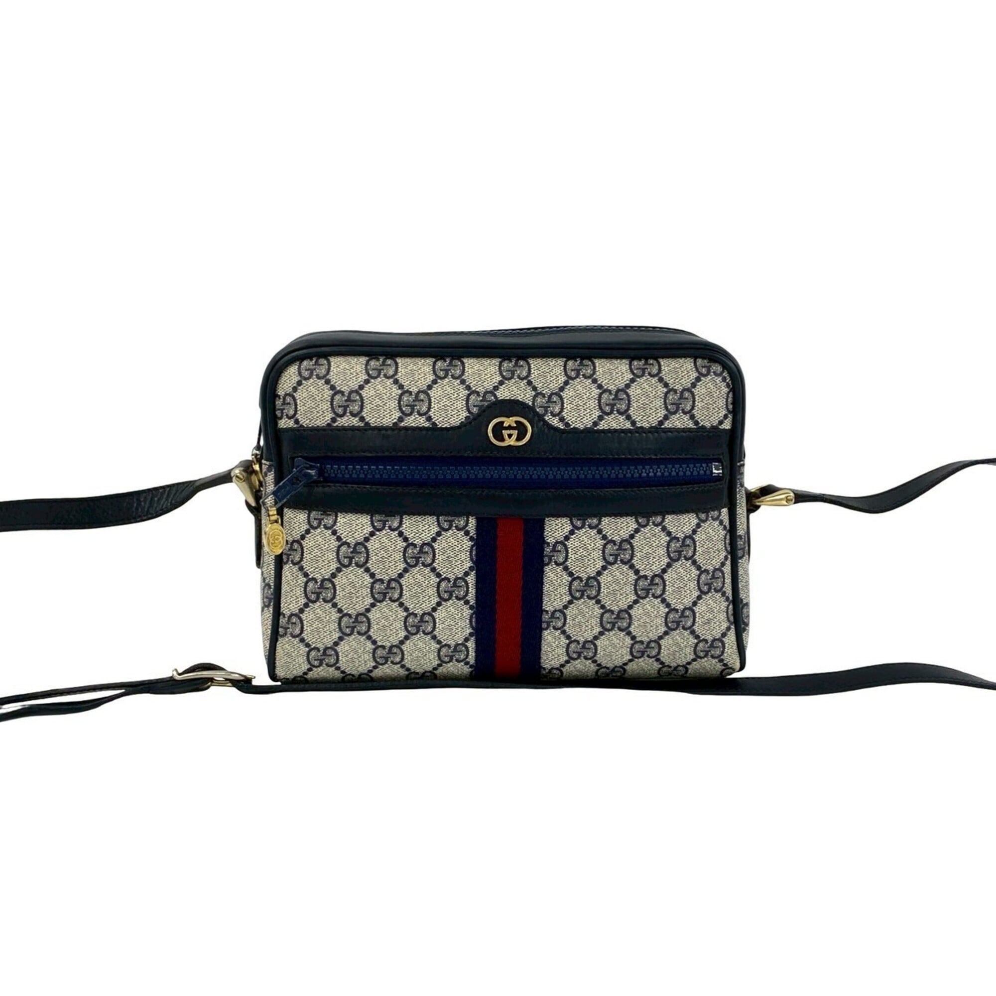 Gucci Navy Red Color Pvc Leather Shoulder Bag (Pre-Owned)