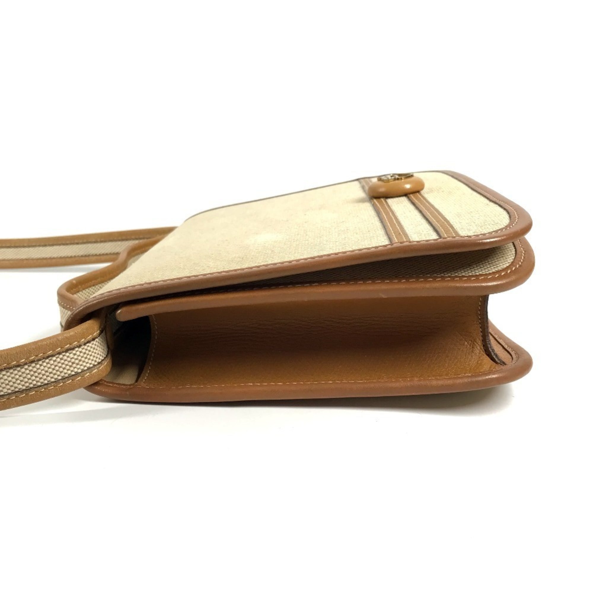 Hermes Beige Leather Canvas Handbag Pochette Shoulder Bag (Pre-Owned)