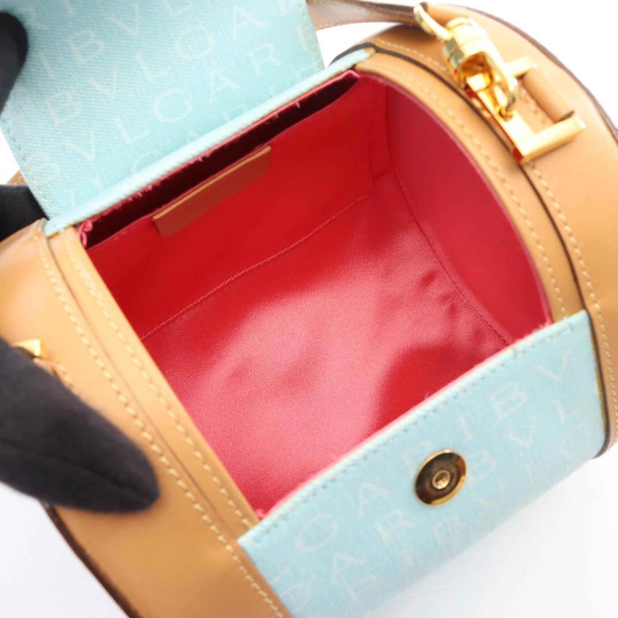 Bvlgari Blue Brown Canvas Leather Handbag (Pre-Owned)