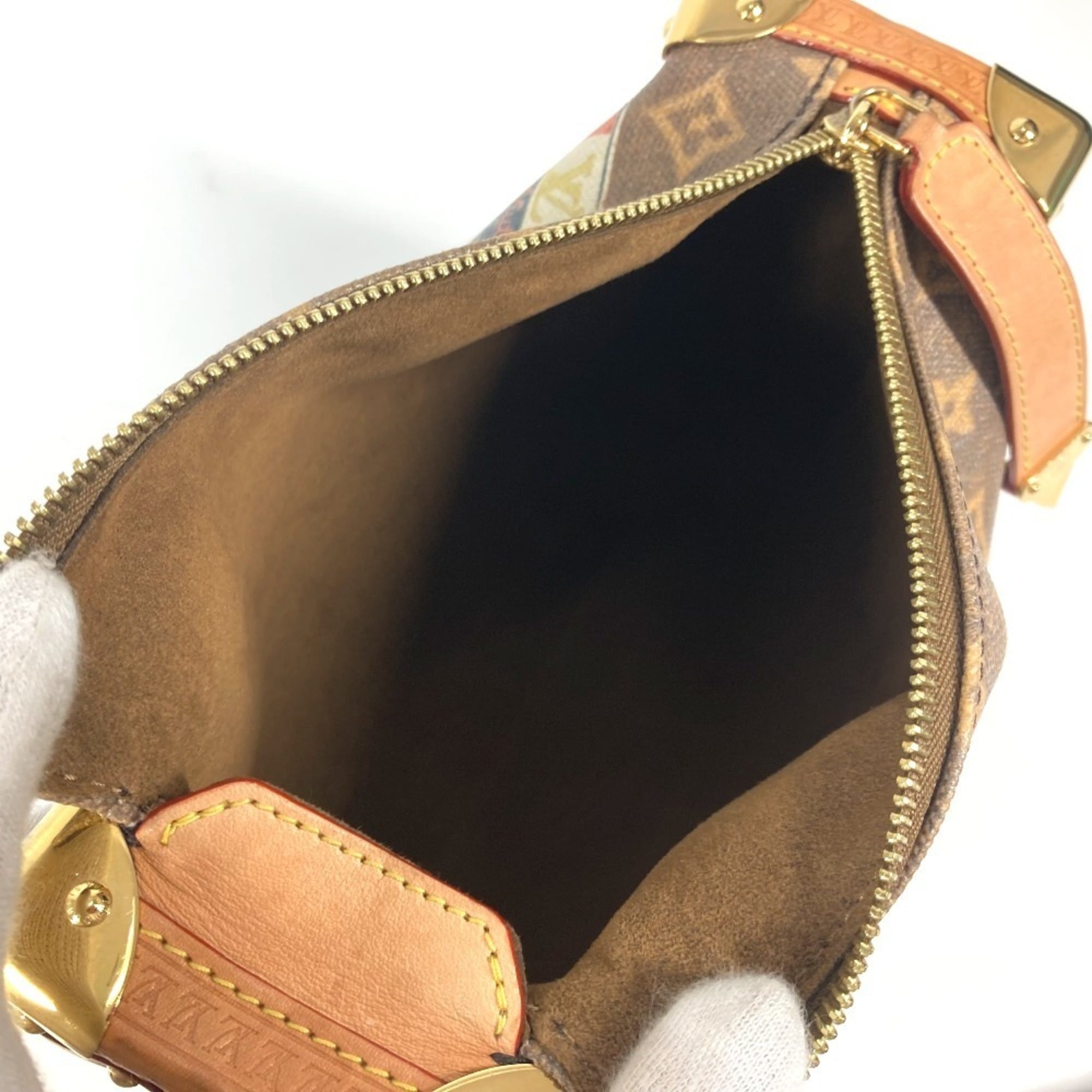 Louis Vuitton Brown Multi-Color Leather Coated Canvas Clutch Bag Handbag Shoulder Bag (Pre-Owned)