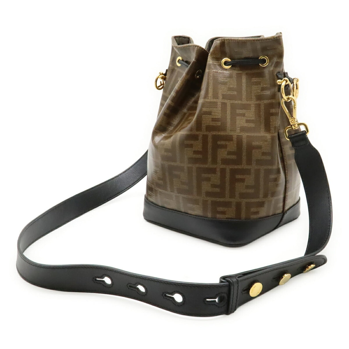 Fendi Zucca Beige Black Brown Coated Canvas Leather Handbag Shoulder Bag (Pre-Owned)