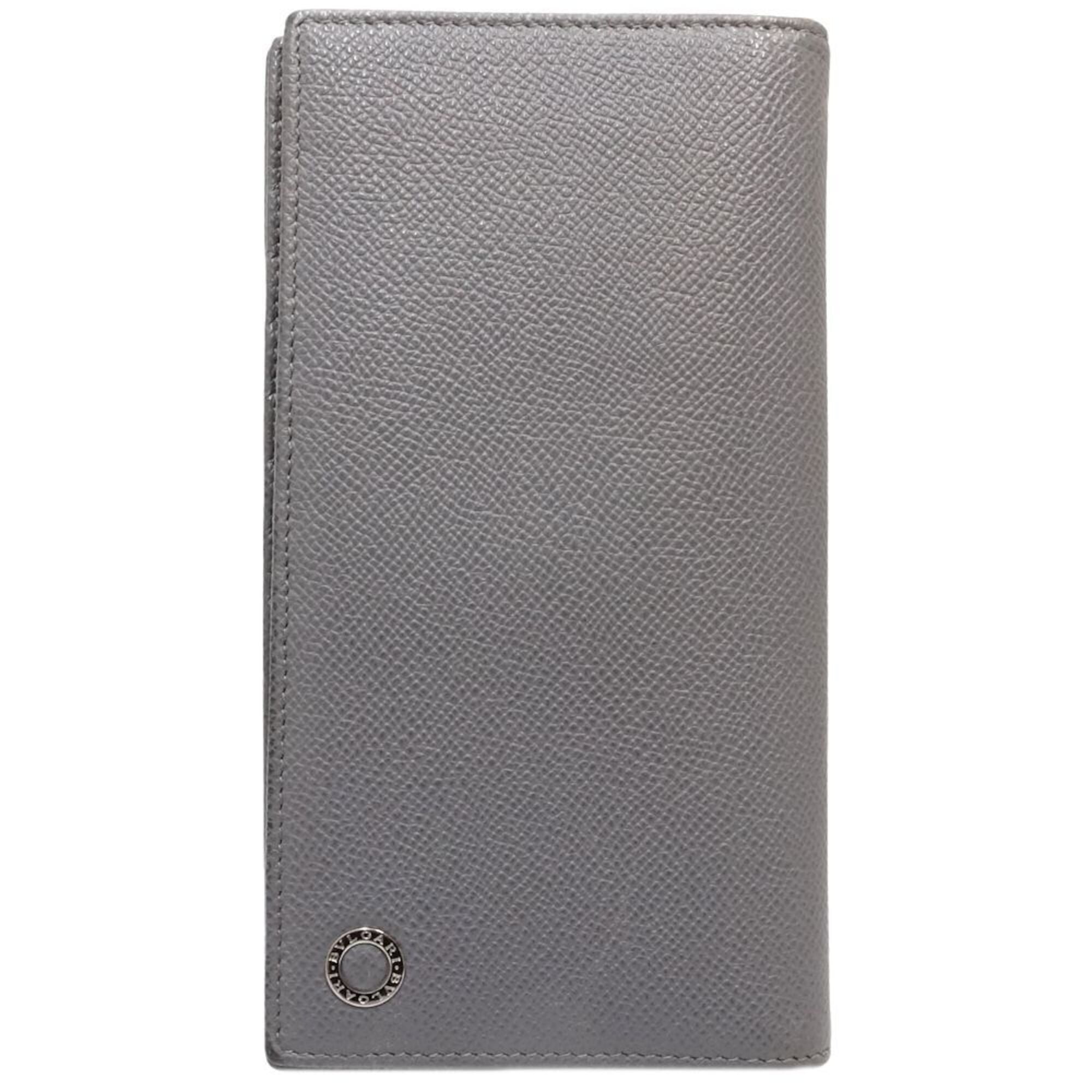 Bvlgari Gray Leather Long Wallet (Bi-Fold) (Pre-Owned)