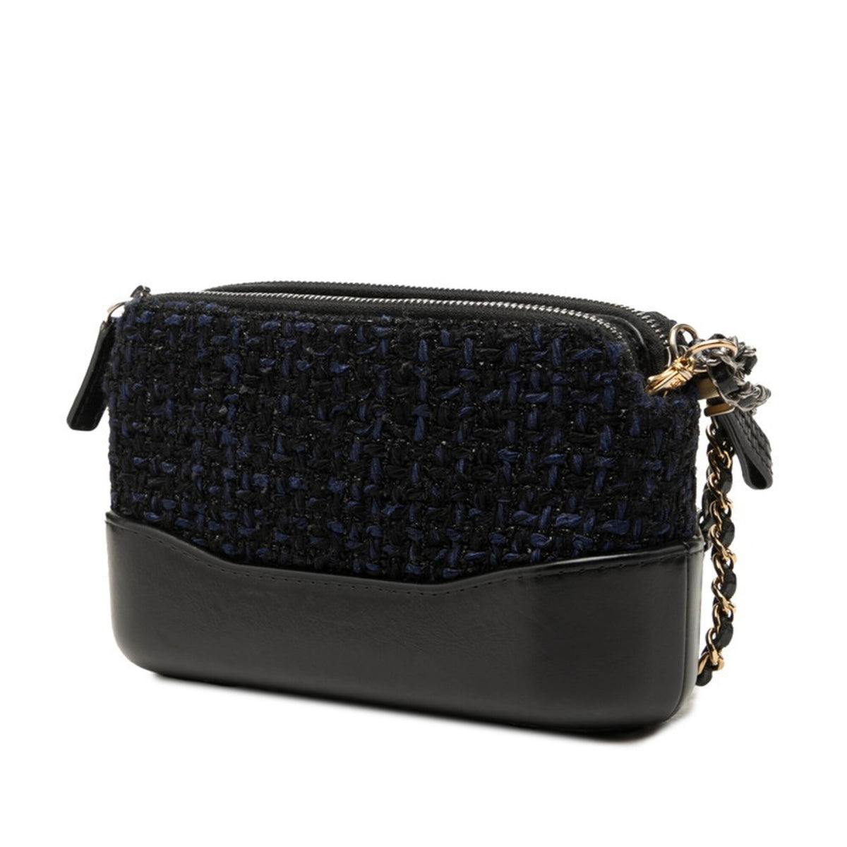 Chanel Black Navy Tweed Leather Shoulder Bag (Pre-Owned)