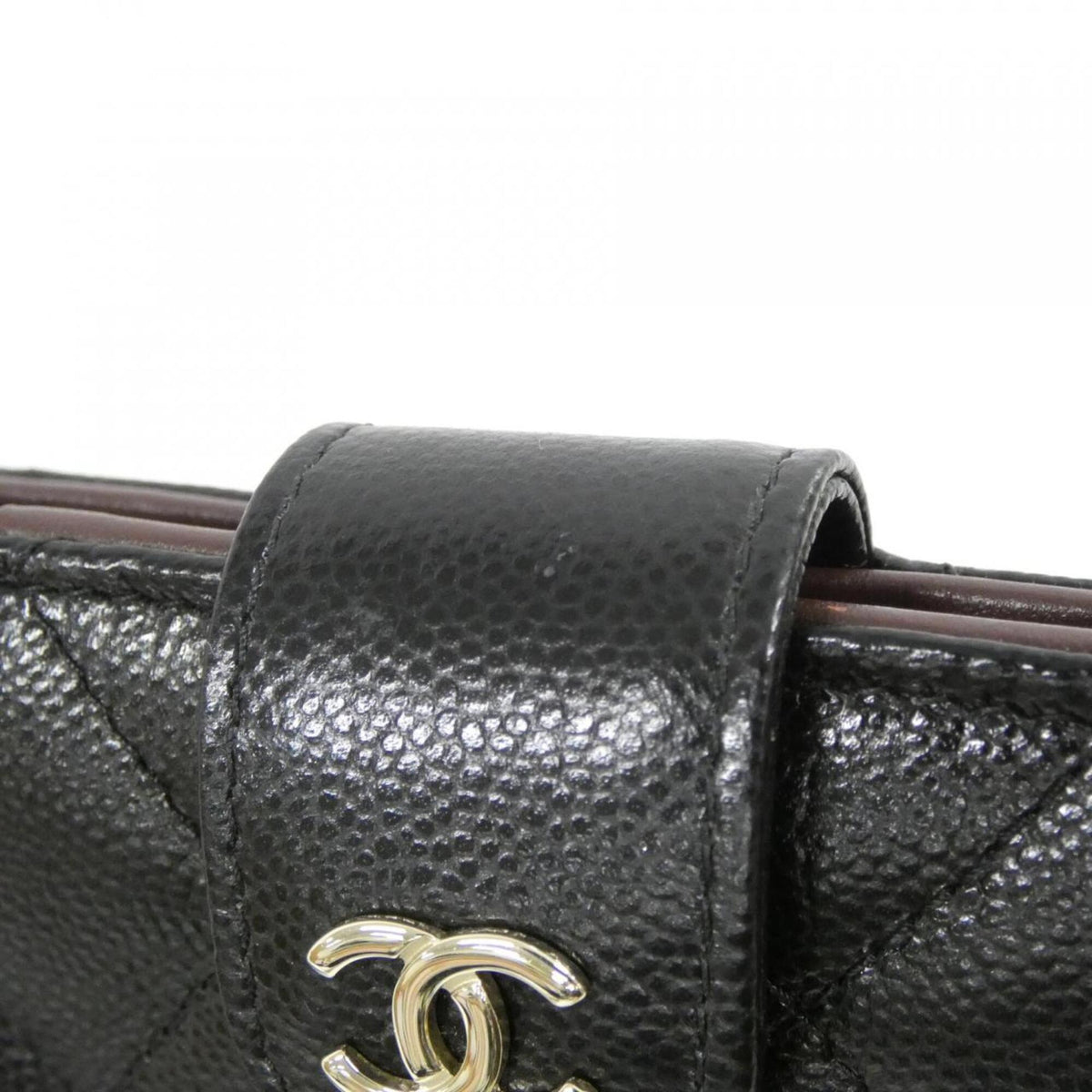 Chanel Black Grained Calfskin Long Wallet (Bi-Fold) (Pre-Owned)