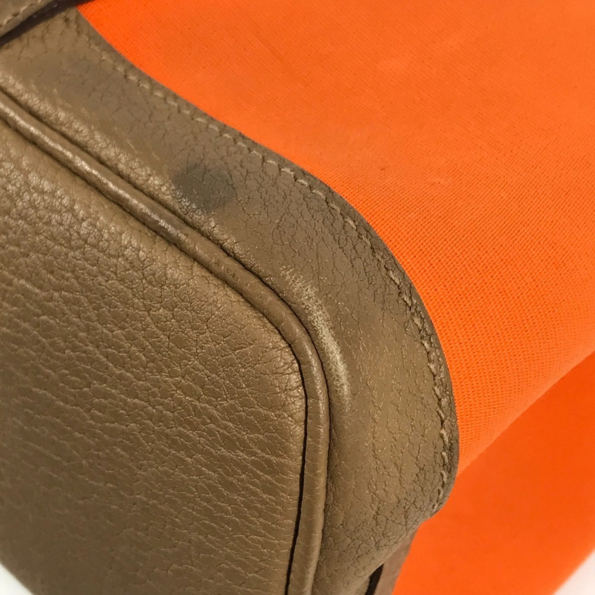 Hermes Garden Brown Orange Toile Officier Negonda Leather Handbag Tote Bag (Pre-Owned)