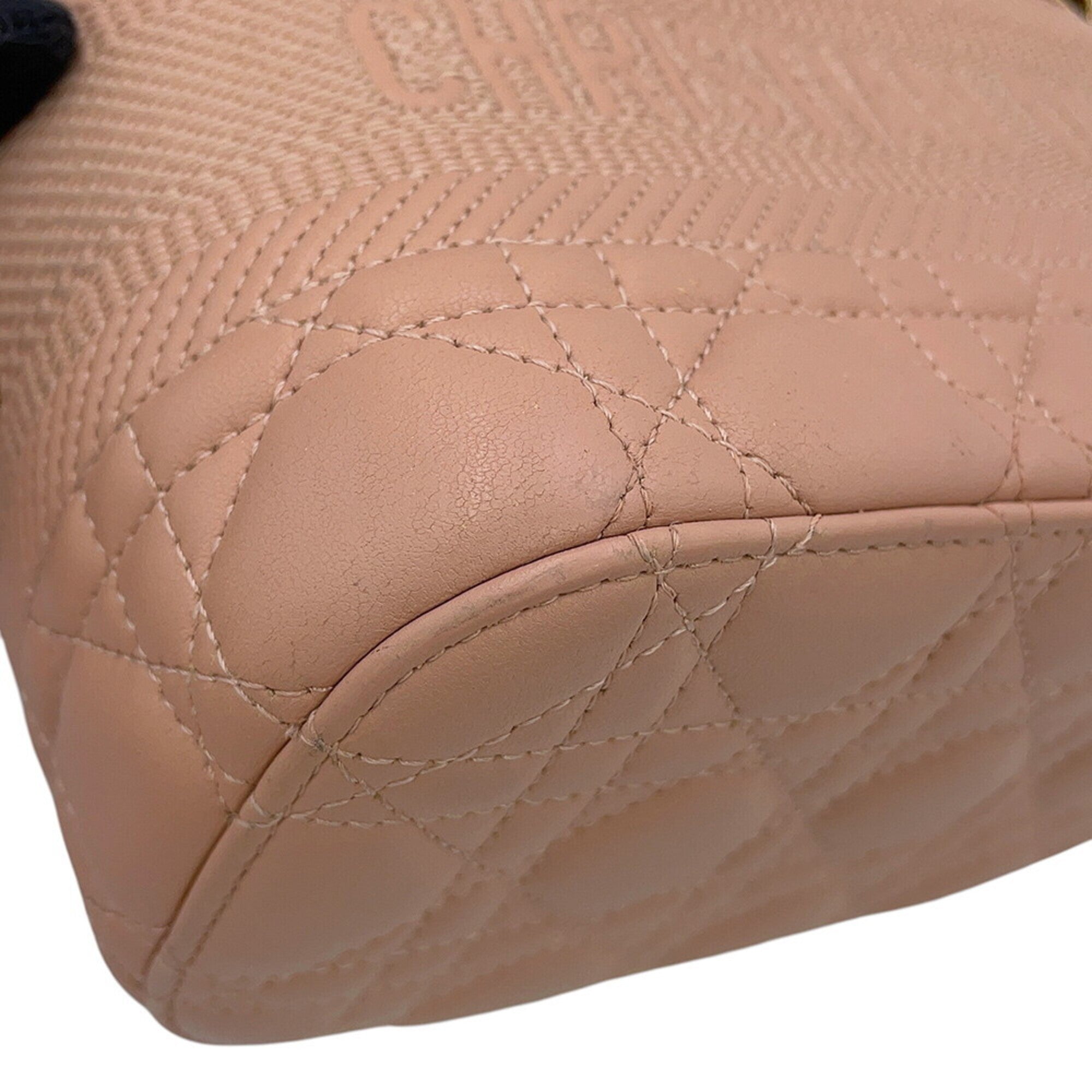 Christian Dior Pink Beige Leather Handbag Vanity Bag (Pre-Owned)
