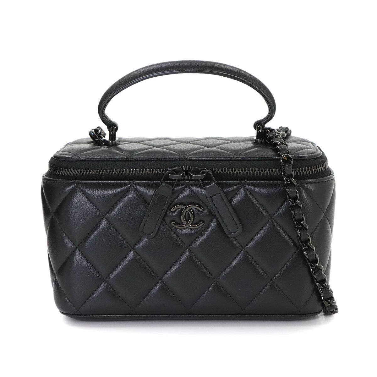 Chanel Black Leather Handbag Vanity Bag (Pre-Owned)