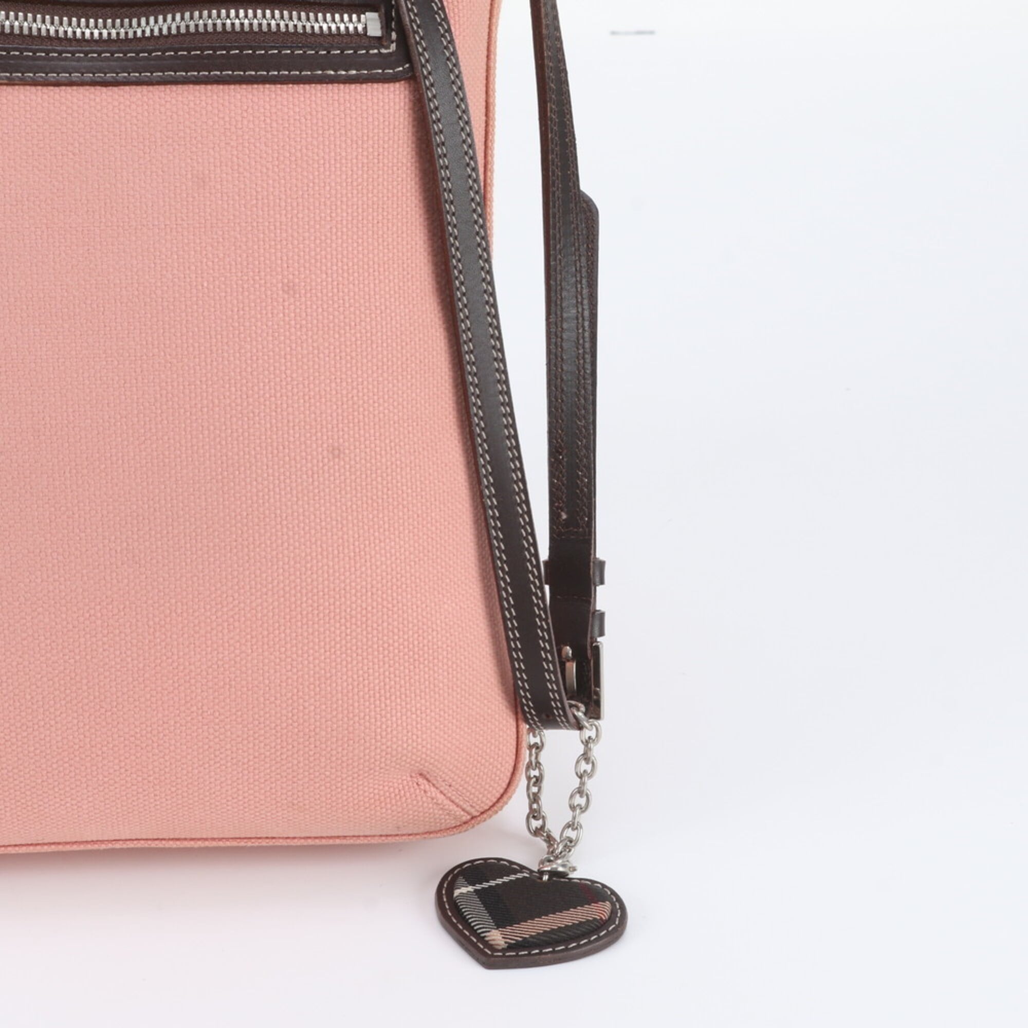 Burberry Brown Pink Leather Canvas Crossbody Bag Shoulder Bag (Pre-Owned)