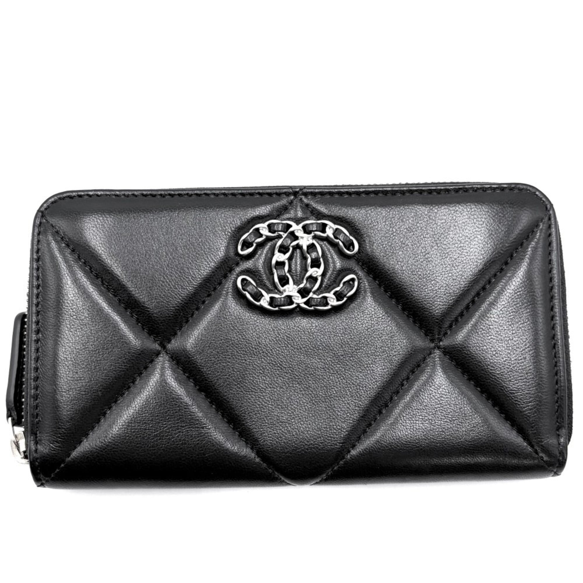 Chanel Matelasse Black Leather Long Wallet (Bi-Fold) (Pre-Owned)