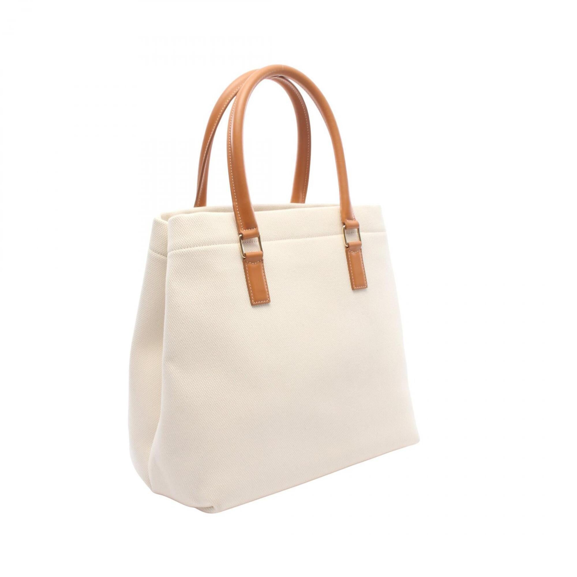 Celine Brown Ivory Canvas Leather Handbag Tote Bag (Pre-Owned)