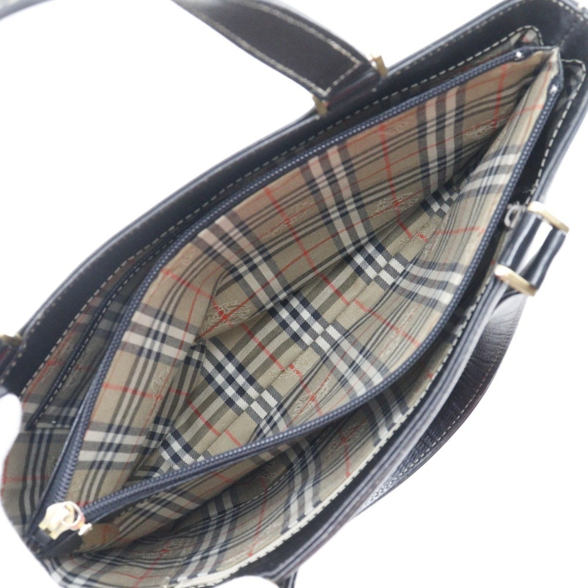 Burberry Black Leather Handbag Tote Bag (Pre-Owned)