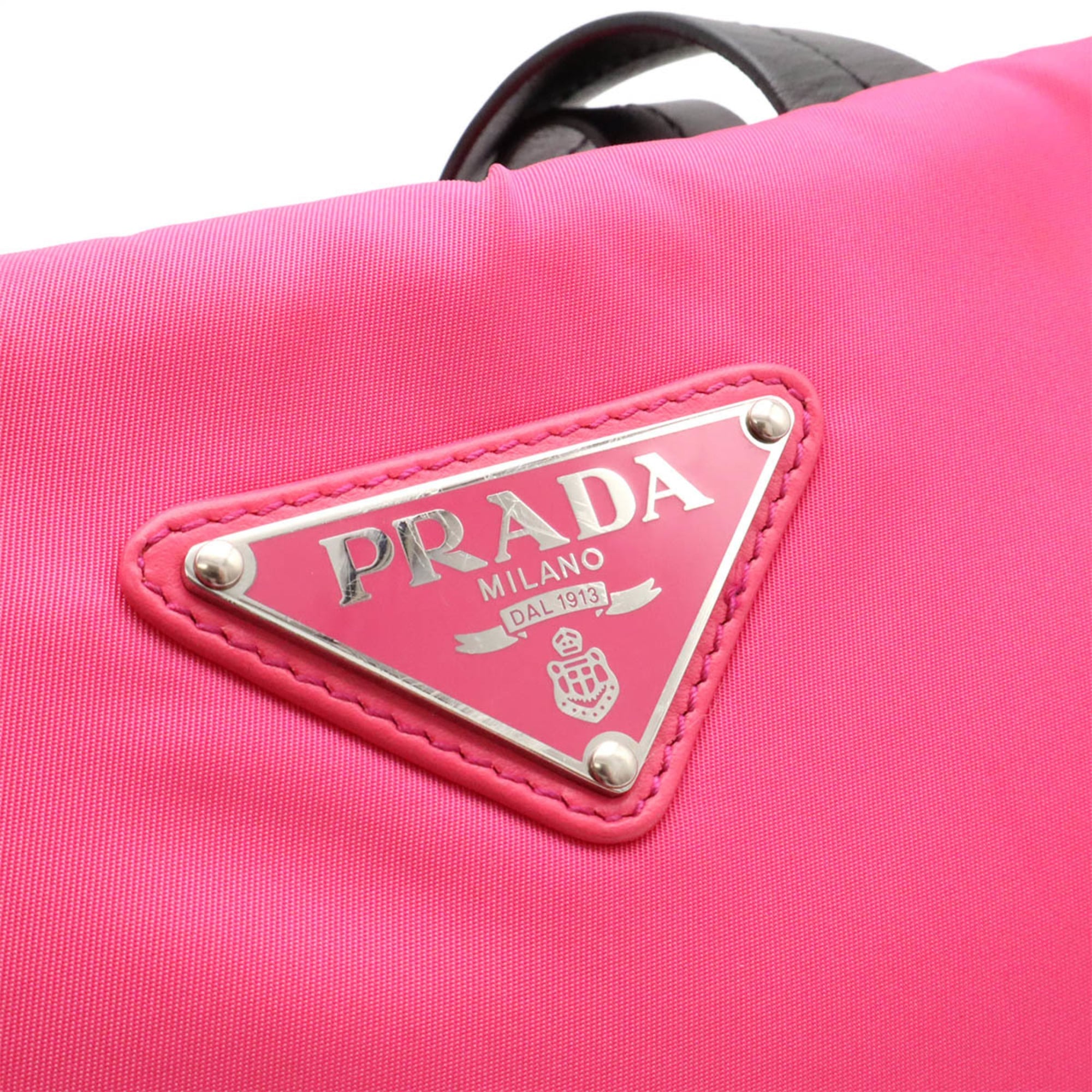 Prada Black Pink Tessuto Nylon Leather Handbag Shoulder Bag Tote Bag (Pre-Owned)