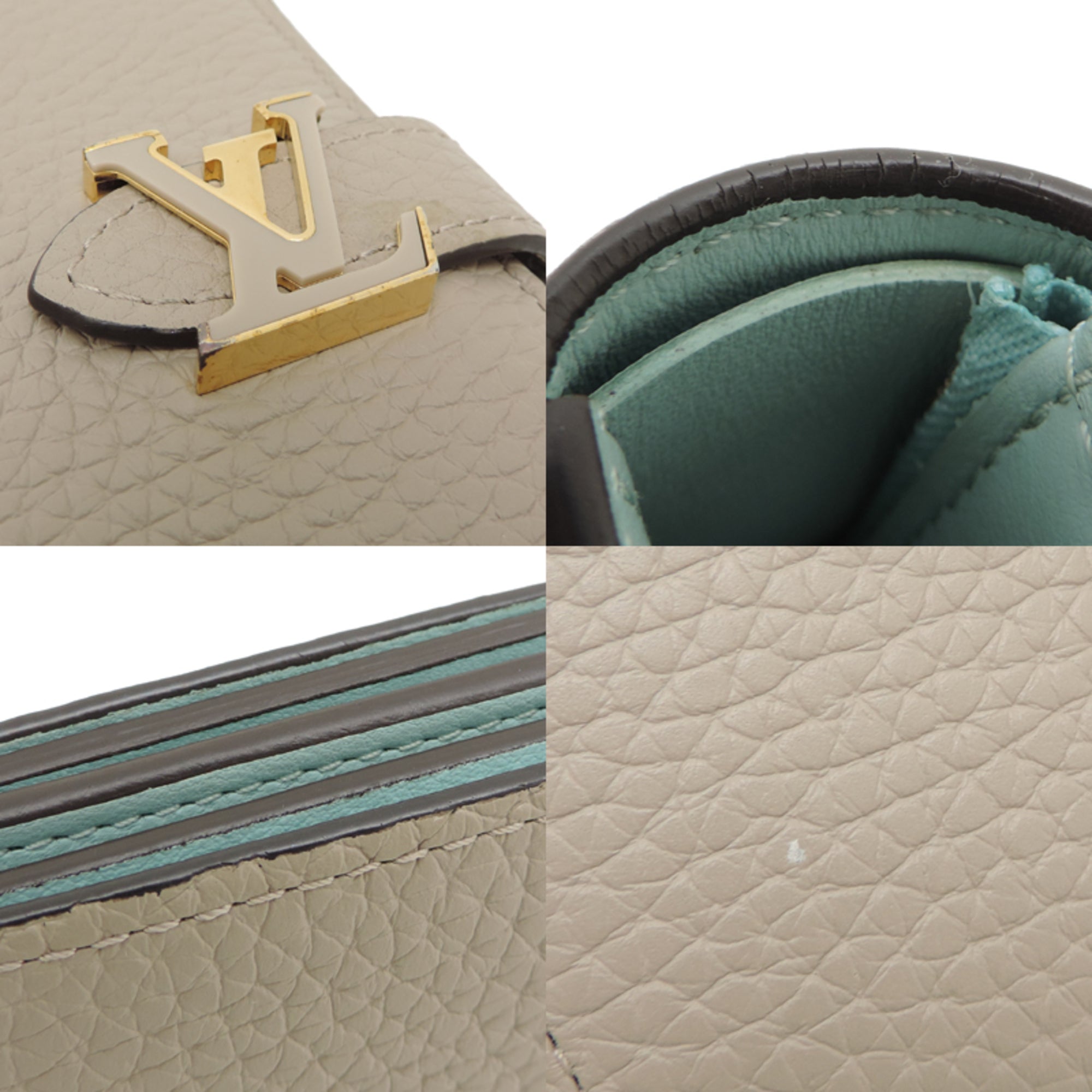 Louis Vuitton Galle Gray Beige Light Blue Leather Wallet (Bi-Fold) (Pre-Owned)