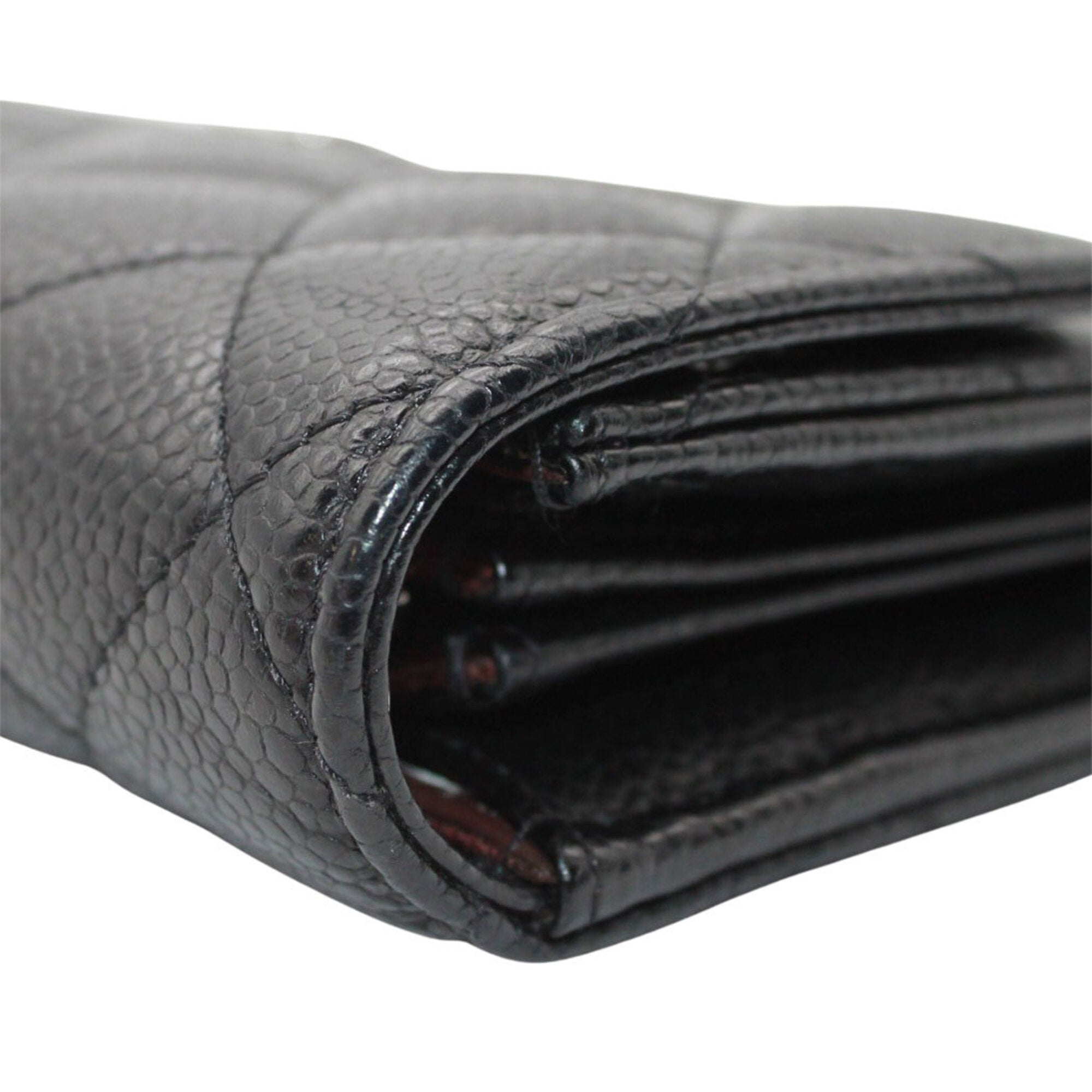 Chanel Matelasse Black Grained Calfskin Long Wallet (Bi-Fold) (Pre-Owned)