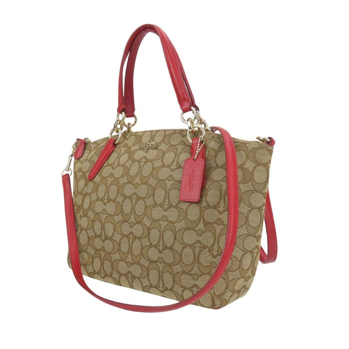 Coach Signature Beige Red Color Canvas Handbag (Pre-Owned)