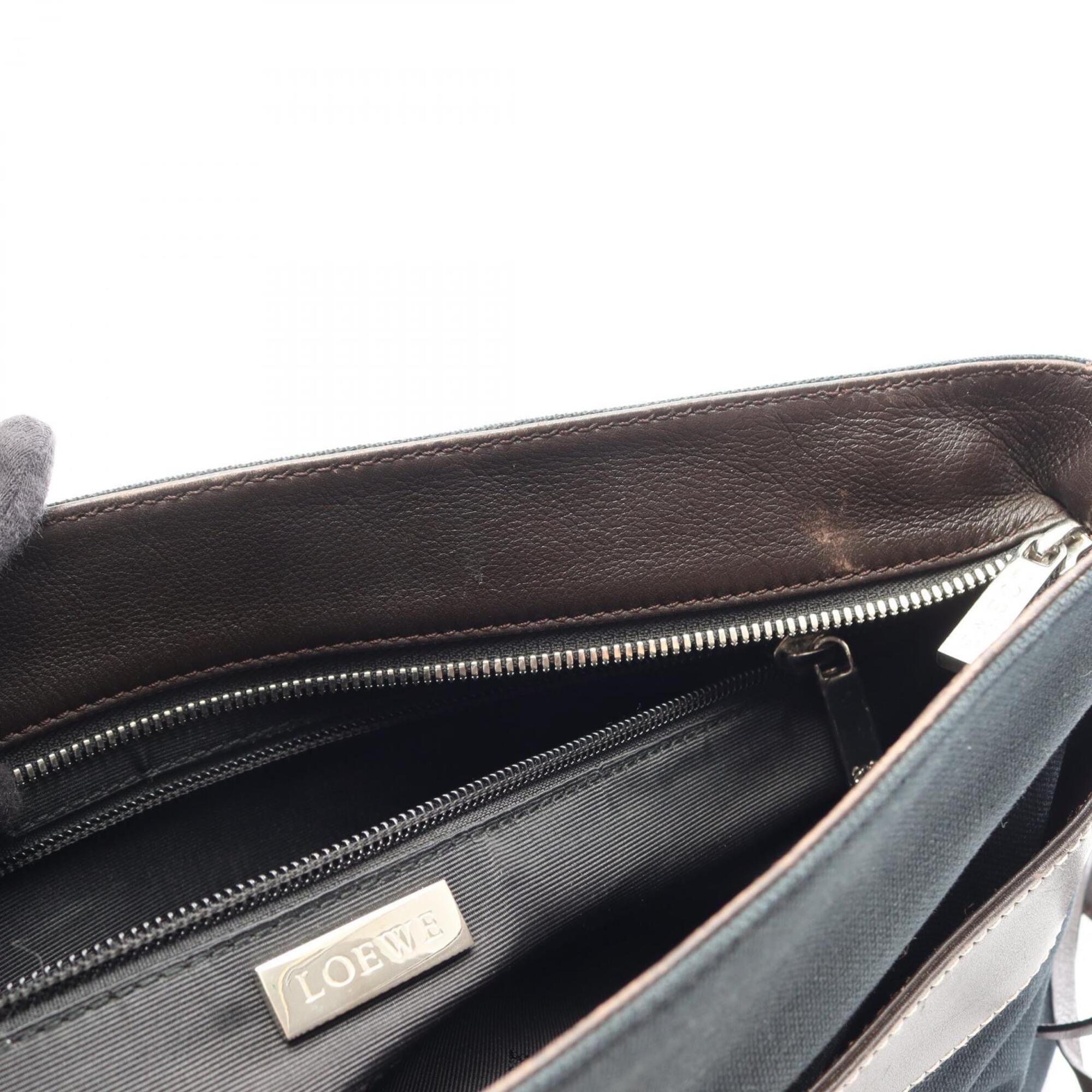 Loewe Brown Green Canvas Leather Handbag Shoulder Bag (Pre-Owned)