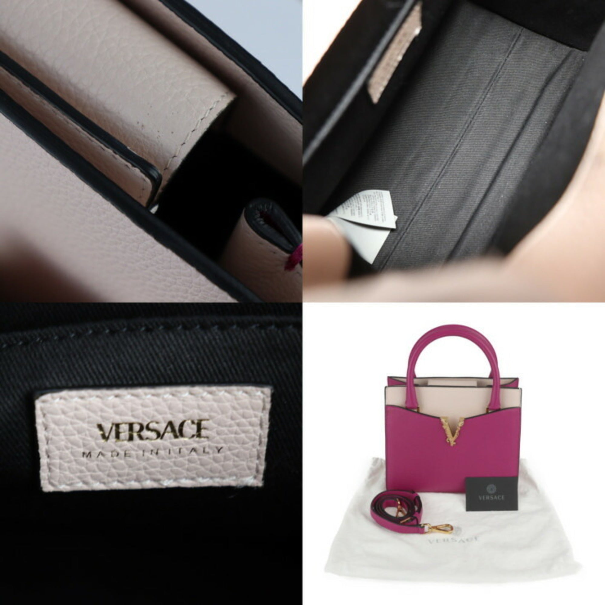 Versace Pink Beige Leather Handbag Shoulder Bag Tote Bag (Pre-Owned)