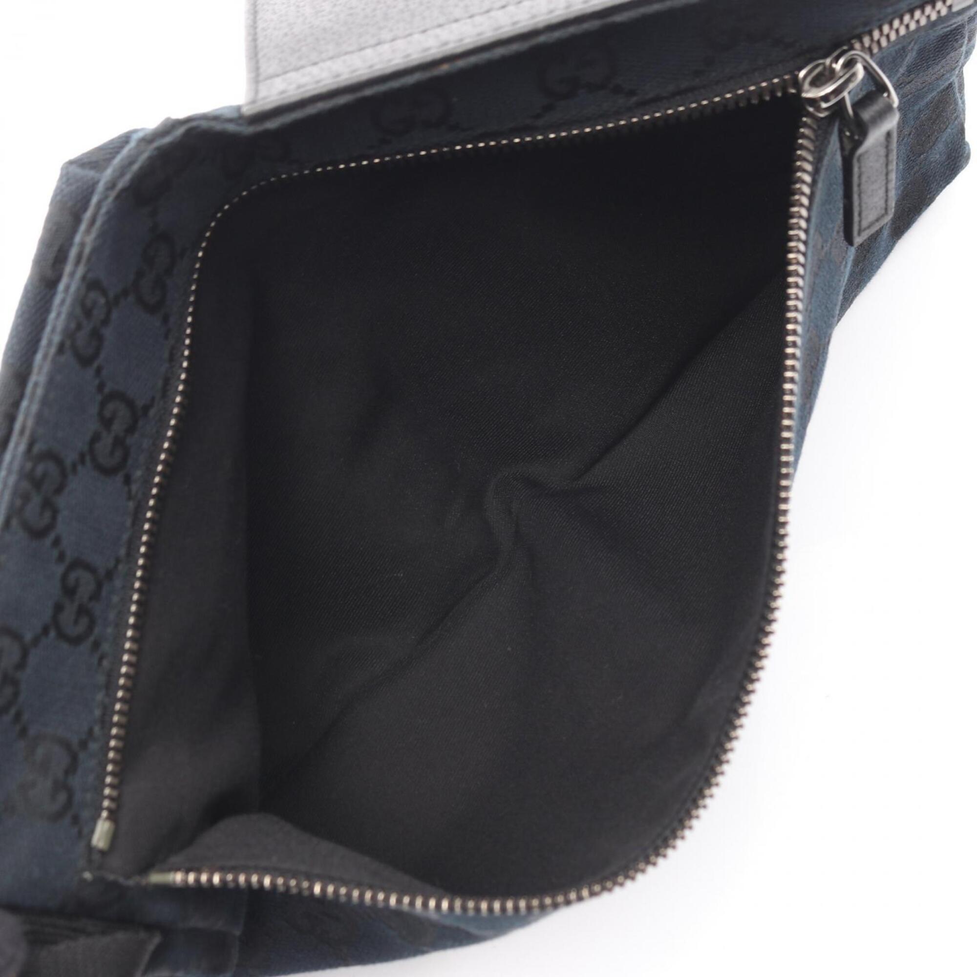 Gucci Black Navy Canvas Leather Fanny Pack Handbag (Pre-Owned)