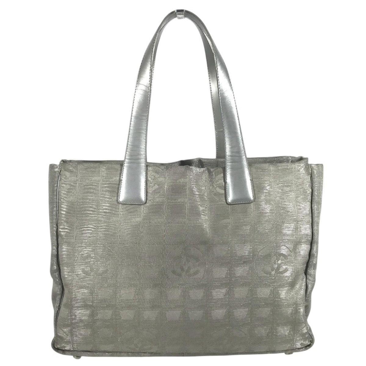 Chanel Silver Nylon Jacquard Shoulder Bag Tote Bag (Pre-Owned)