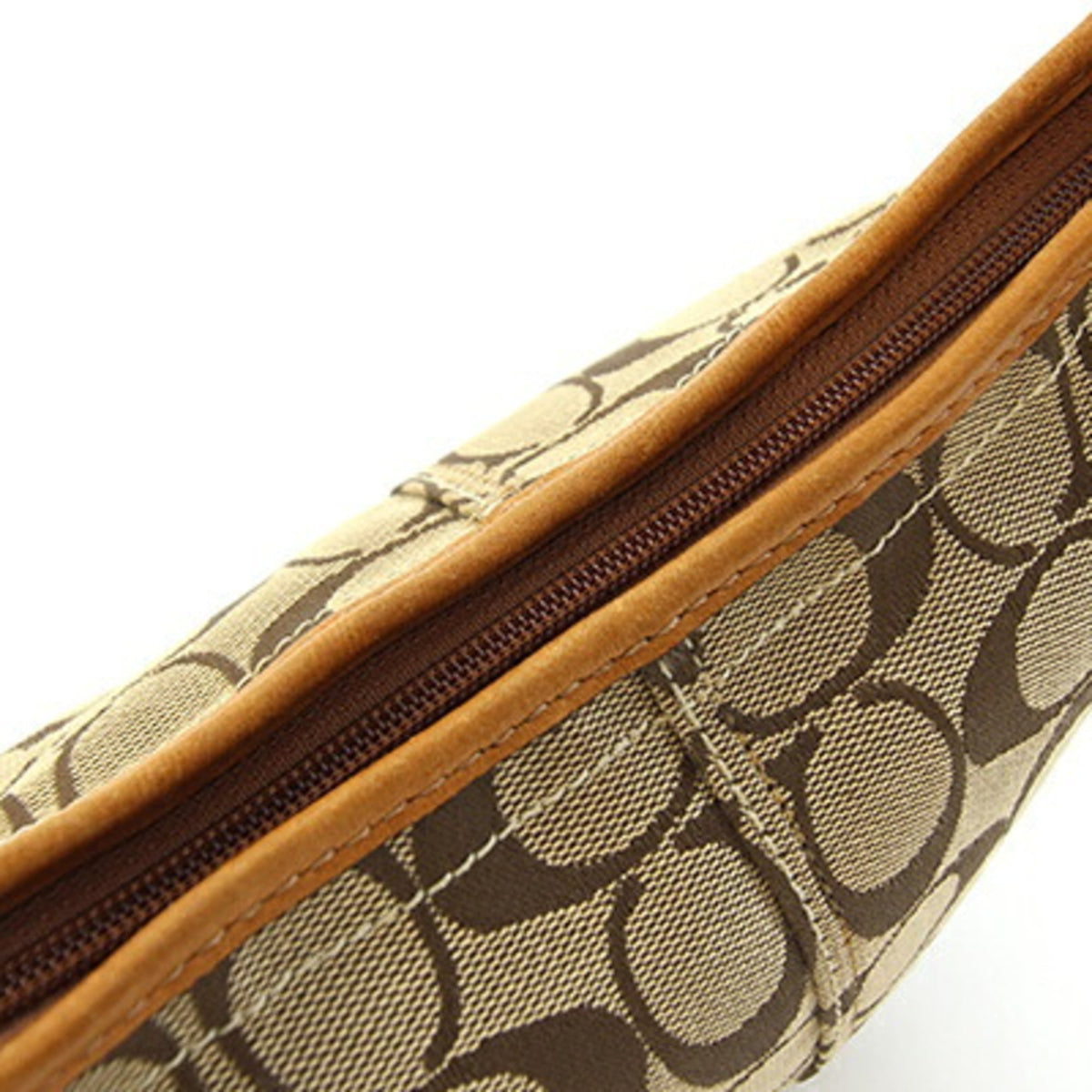 Coach Signature Beige Beige Brown Light Brown Canvas Leather Handbag Shoulder Bag (Pre-Owned)