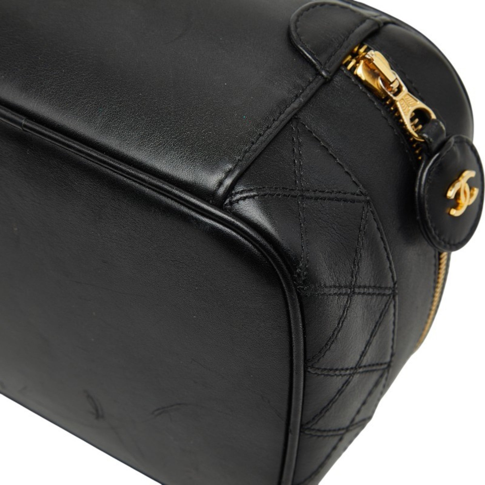 Chanel Black Leather Handbag Vanity Bag (Pre-Owned)