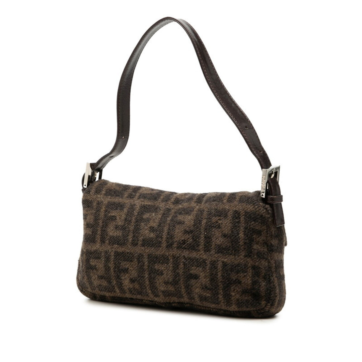 Fendi Brown Wool Leather Handbag Shoulder Bag (Pre-Owned)