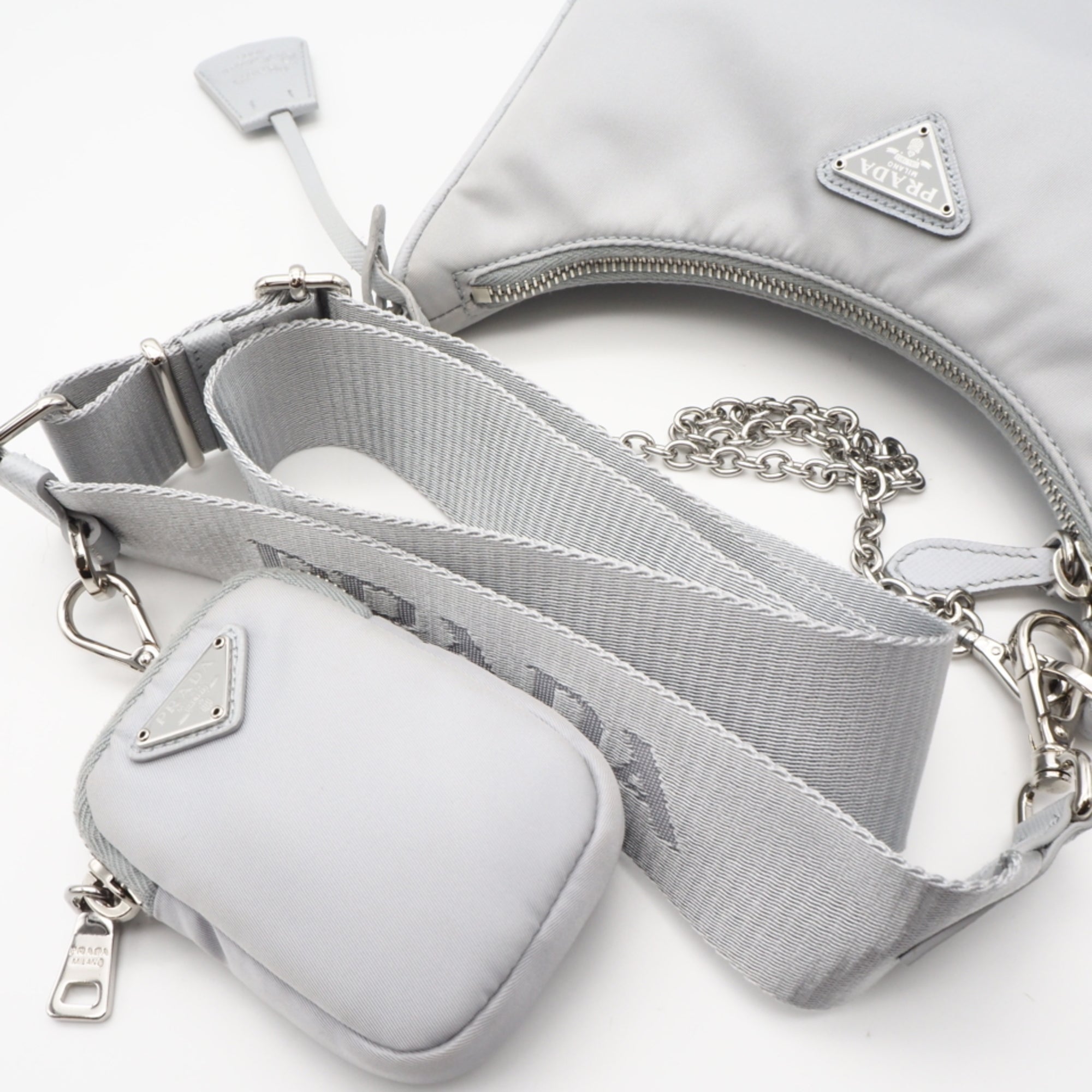 Prada Gray Nylon Shoulder Bag (Pre-Owned)