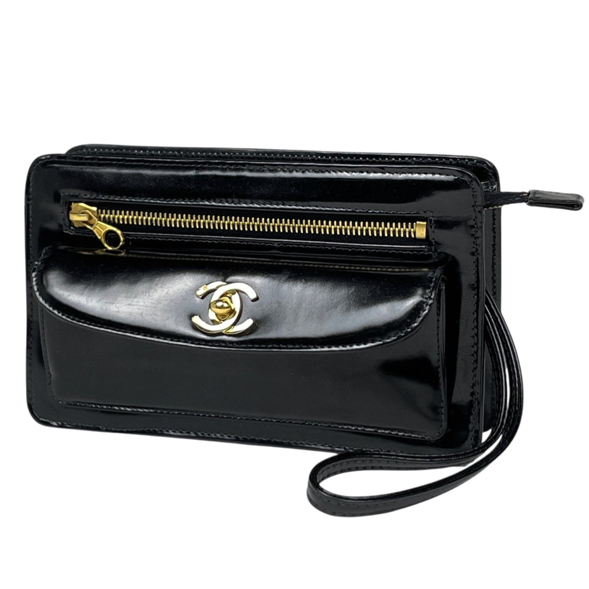 Chanel Black Patent Leather Pouch (Pre-Owned)
