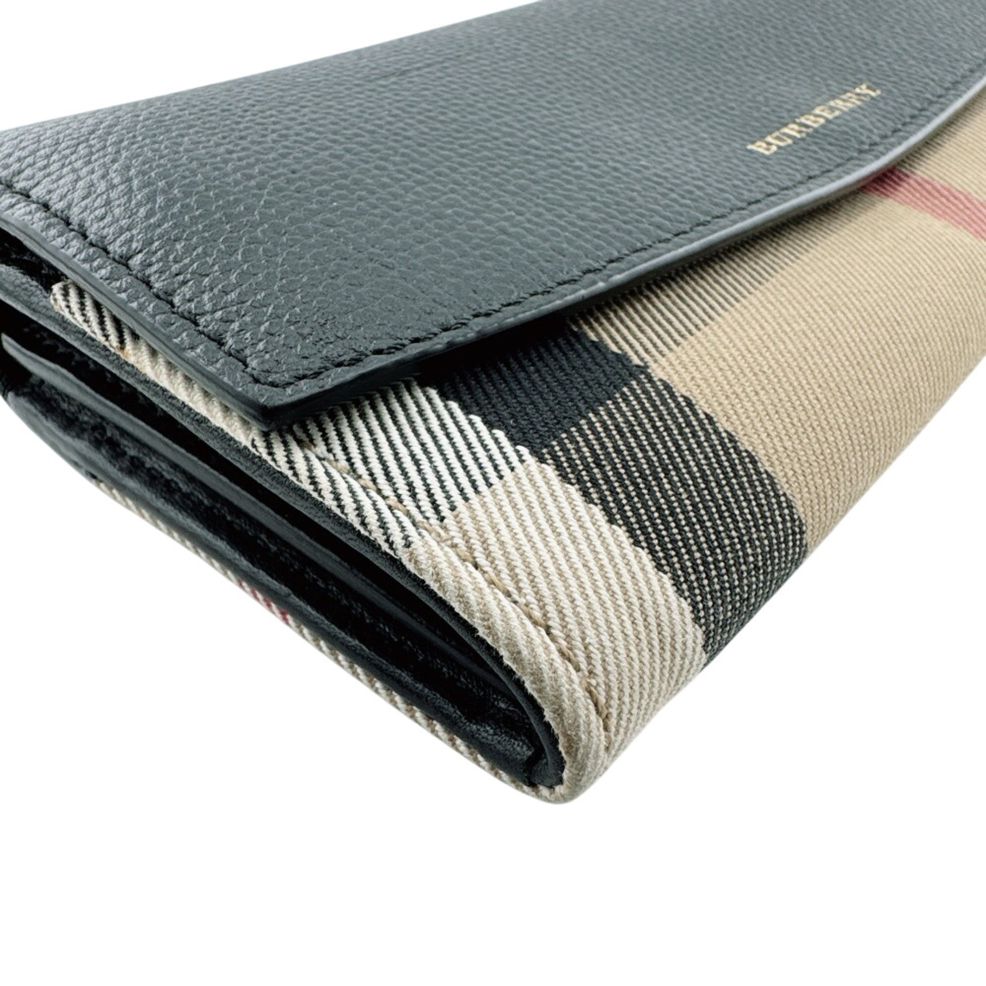 Burberry Black Leather Canvas Long Wallet (Bi-Fold) (Pre-Owned)