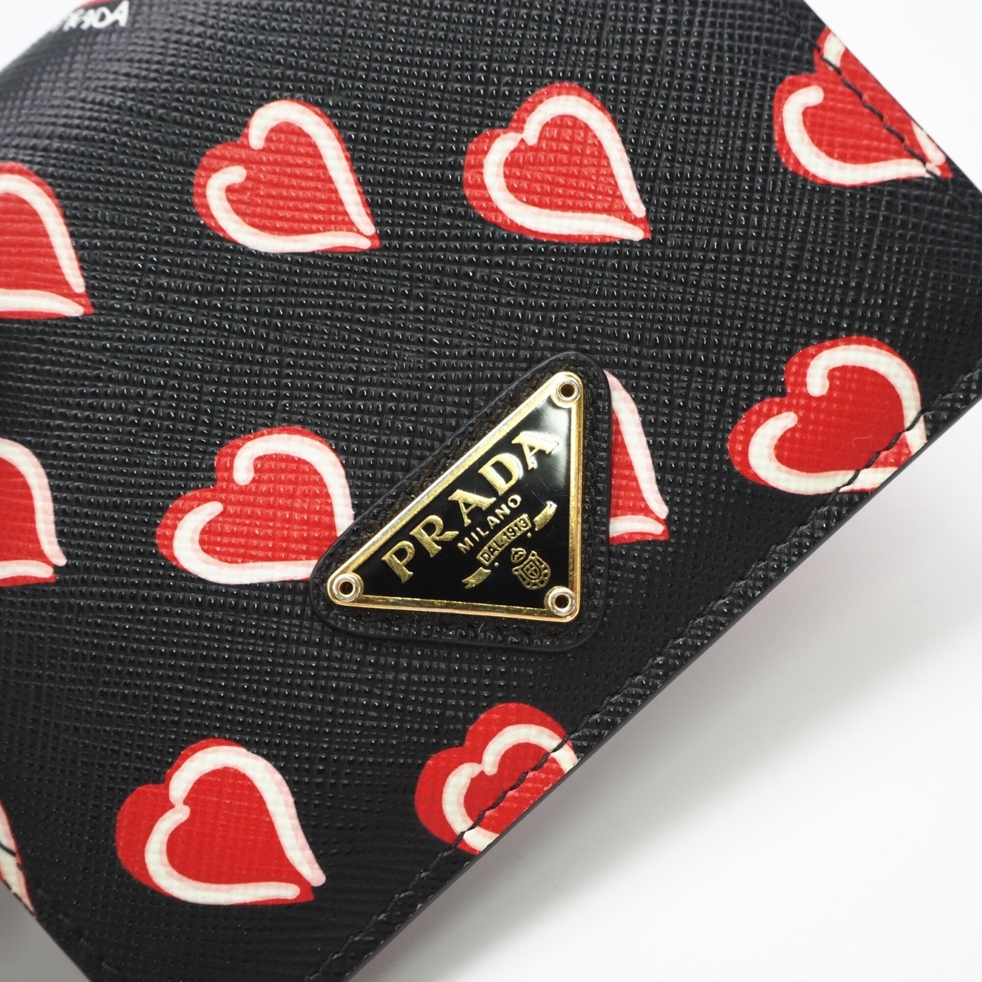 Prada Saffiano Black Red Color Saffiano Wallet (Bi-Fold) (Pre-Owned)