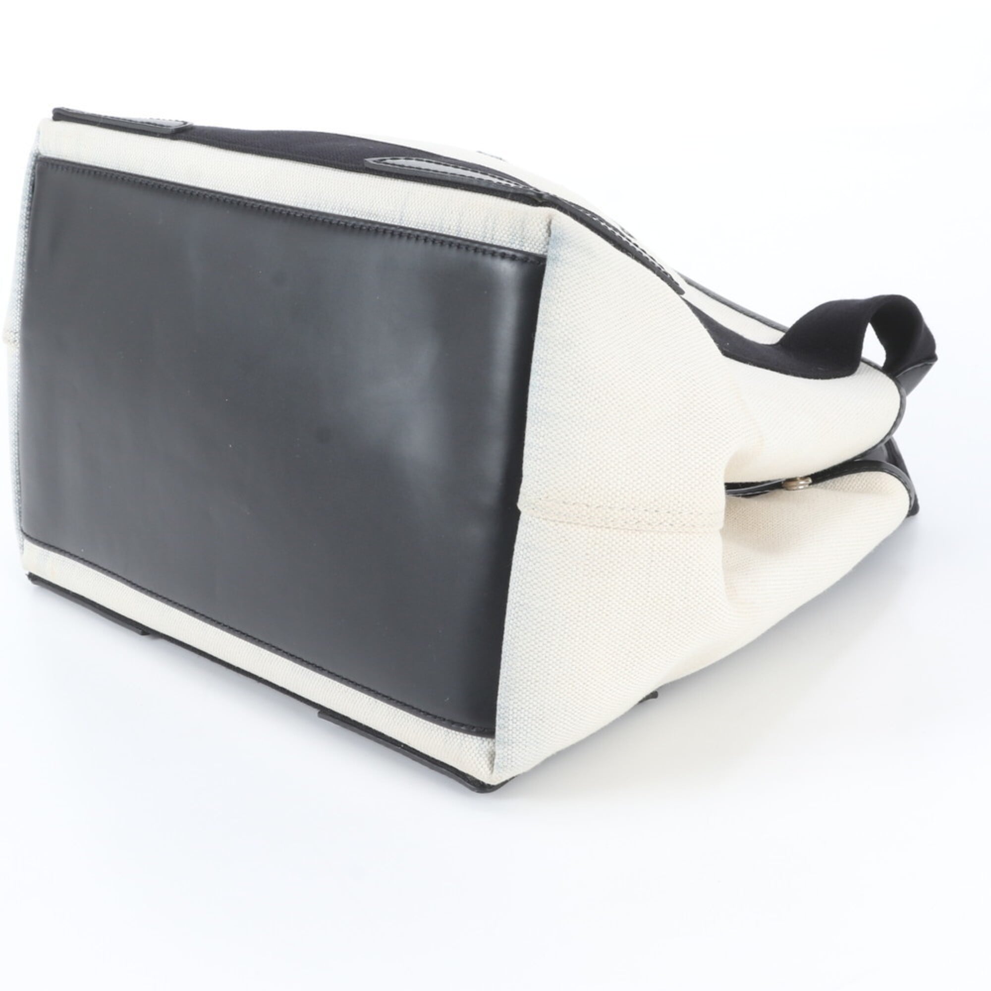 Balenciaga Black White Leather Canvas Handbag Shoulder Bag Tote Bag (Pre-Owned)