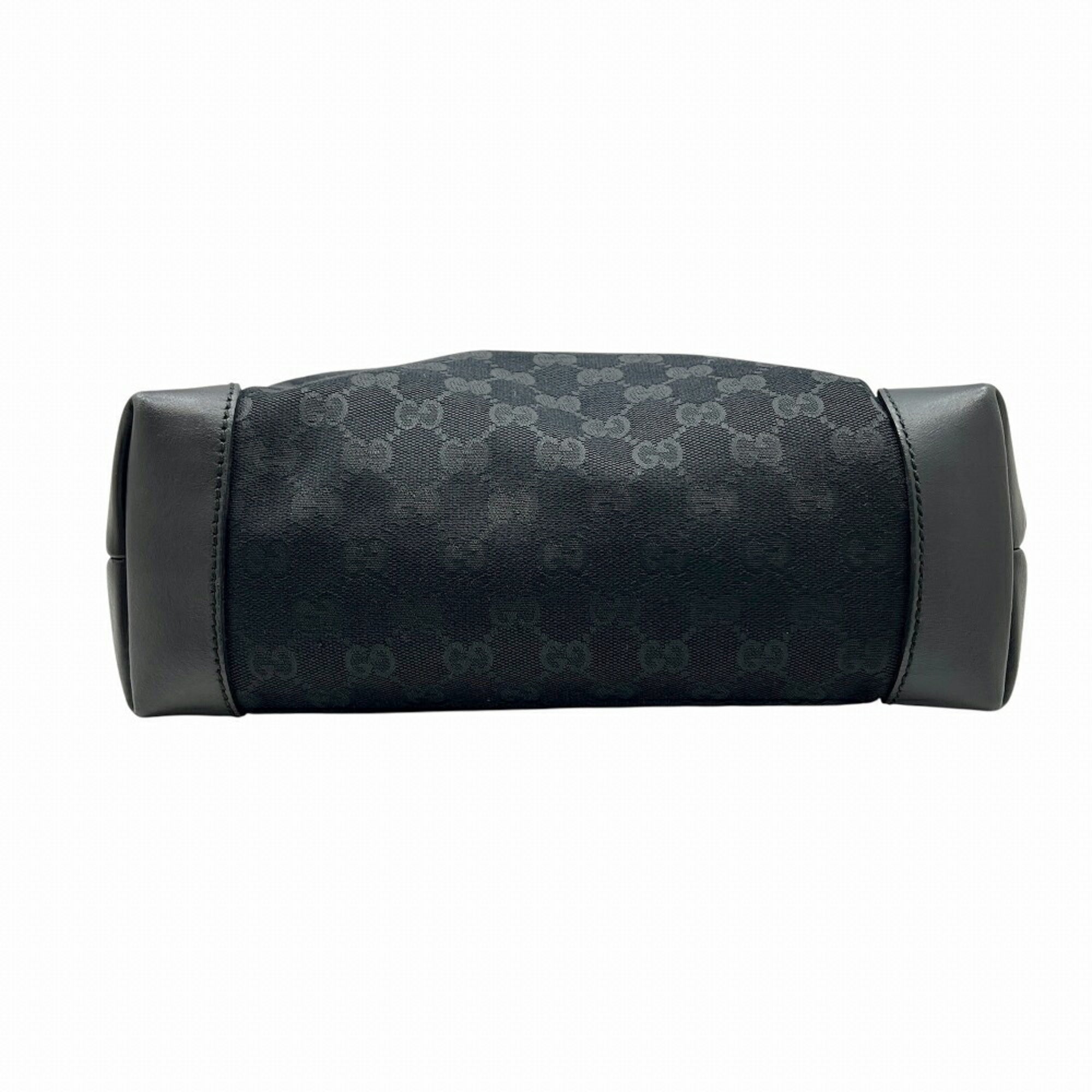 Gucci Black Gg Canvas Leather Shoulder Bag (Pre-Owned)