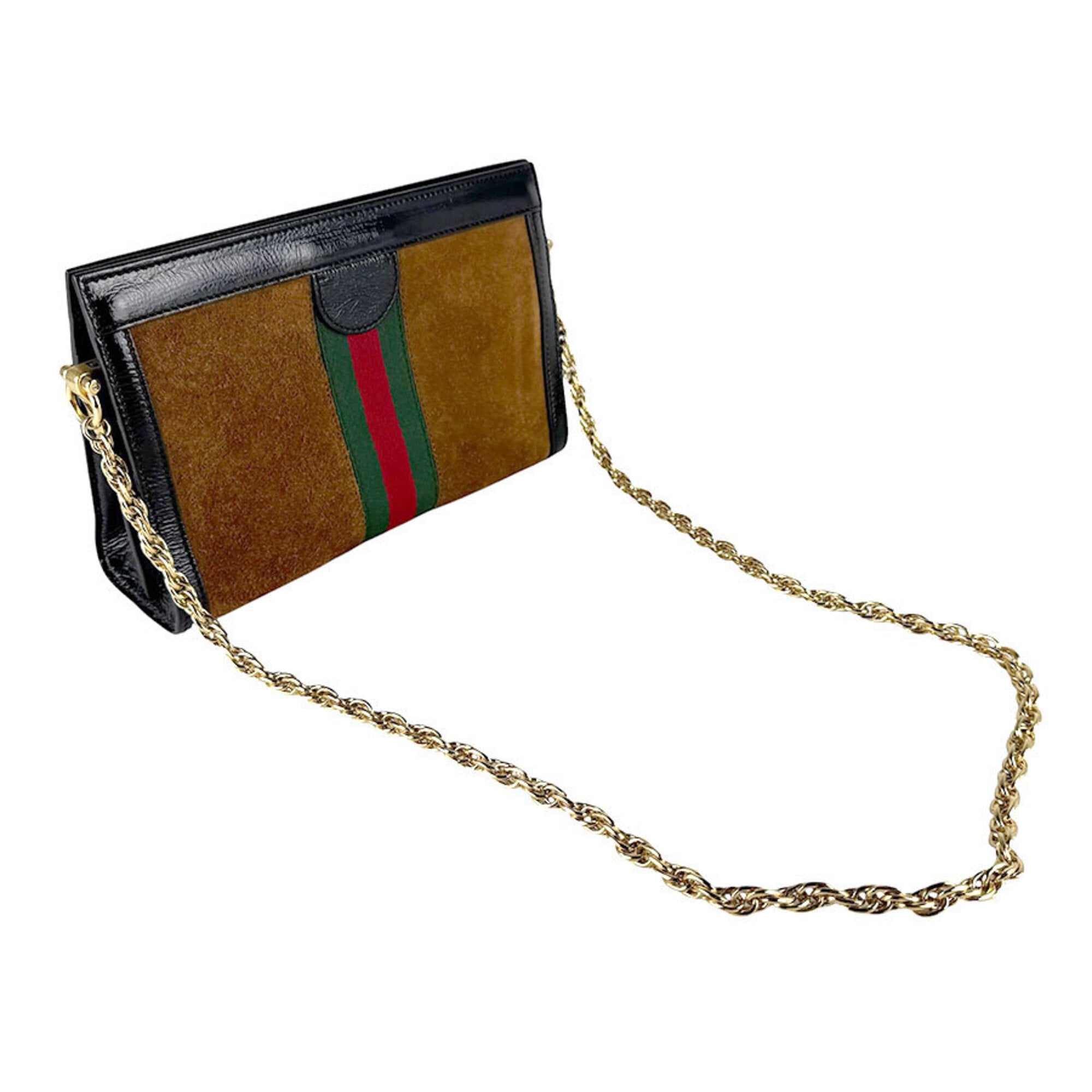 Gucci Black Brown Suede Patent Leather Shoulder Bag (Pre-Owned)
