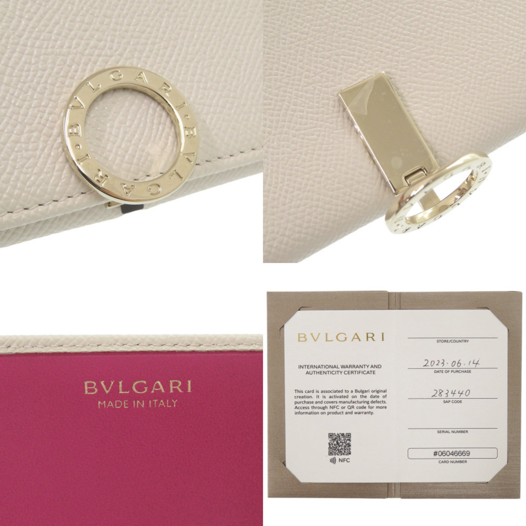 Bvlgari White Leather Long Wallet (Bi-Fold) (Pre-Owned)