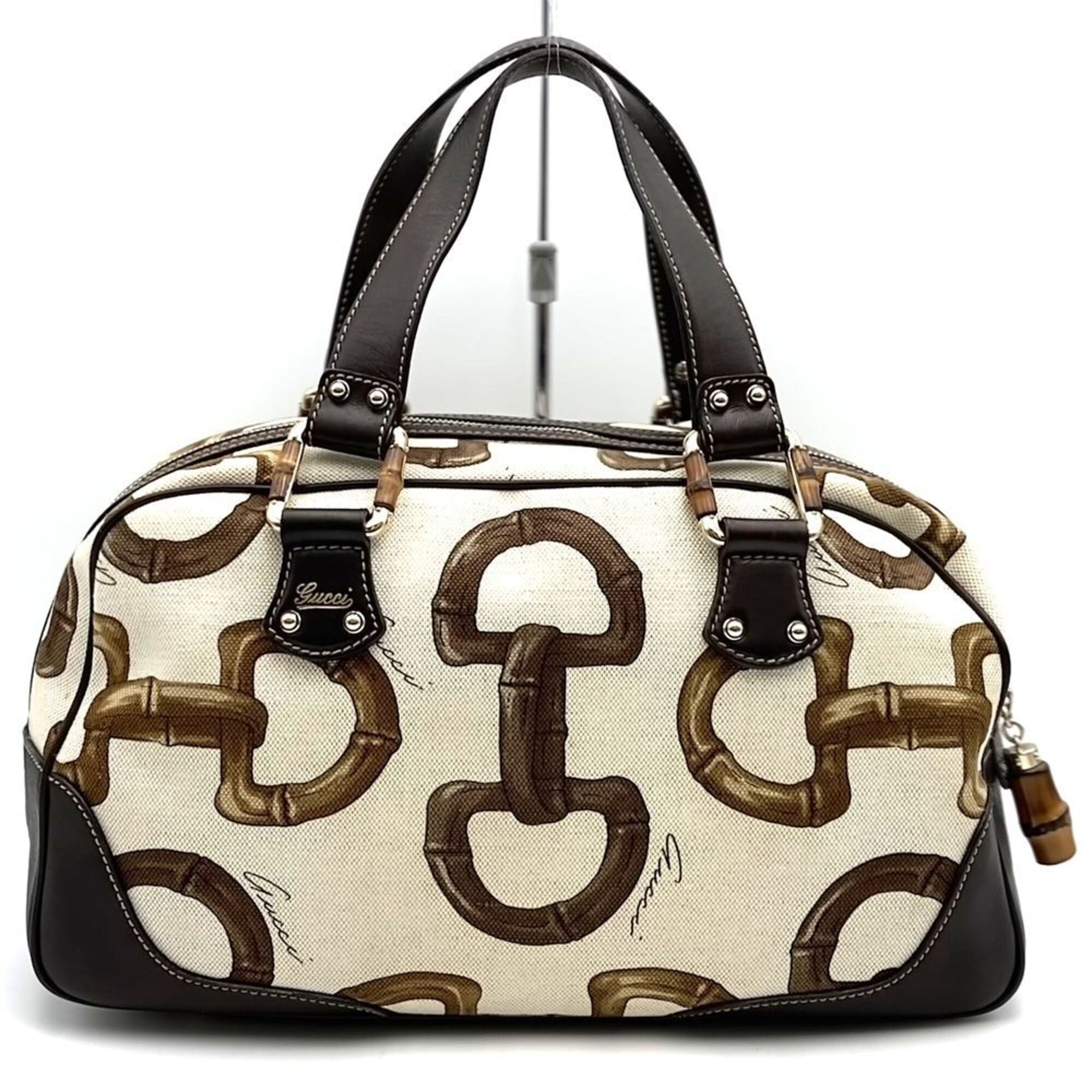 Gucci Beige Canvas Leather Tote Bag (Pre-Owned)