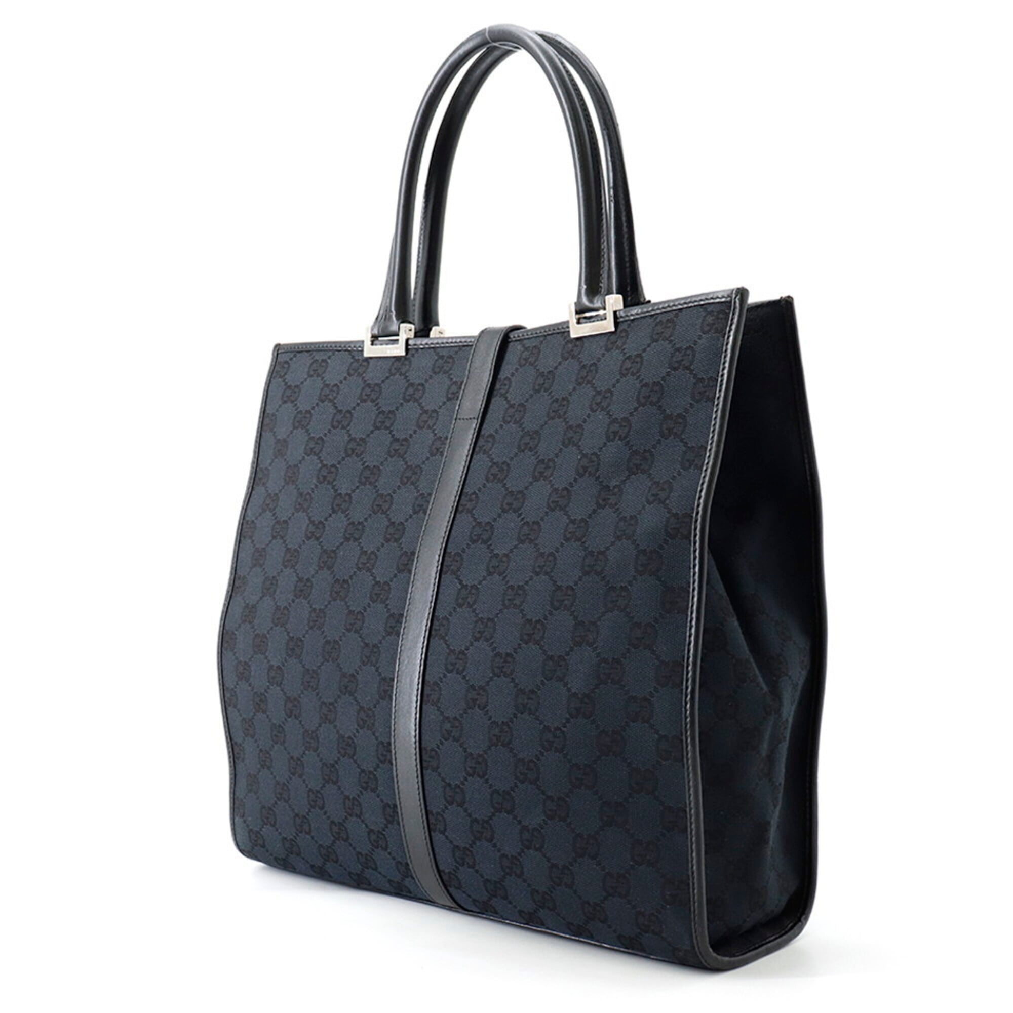 Gucci Black Canvas Leather Tote Bag (Pre-Owned)