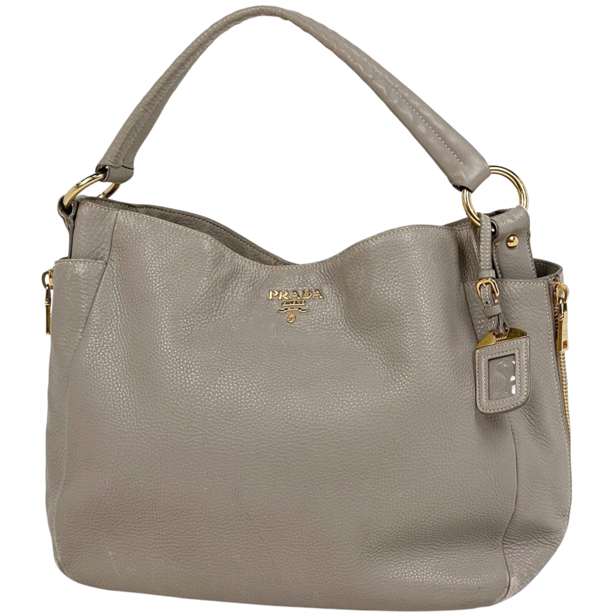 Prada Gray Leather Shoulder Bag (Pre-Owned)