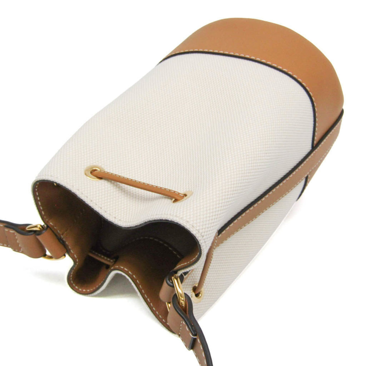 Burberry Brown Light Beige Cotton Canvas Leather Shoulder Bag (Pre-Owned)