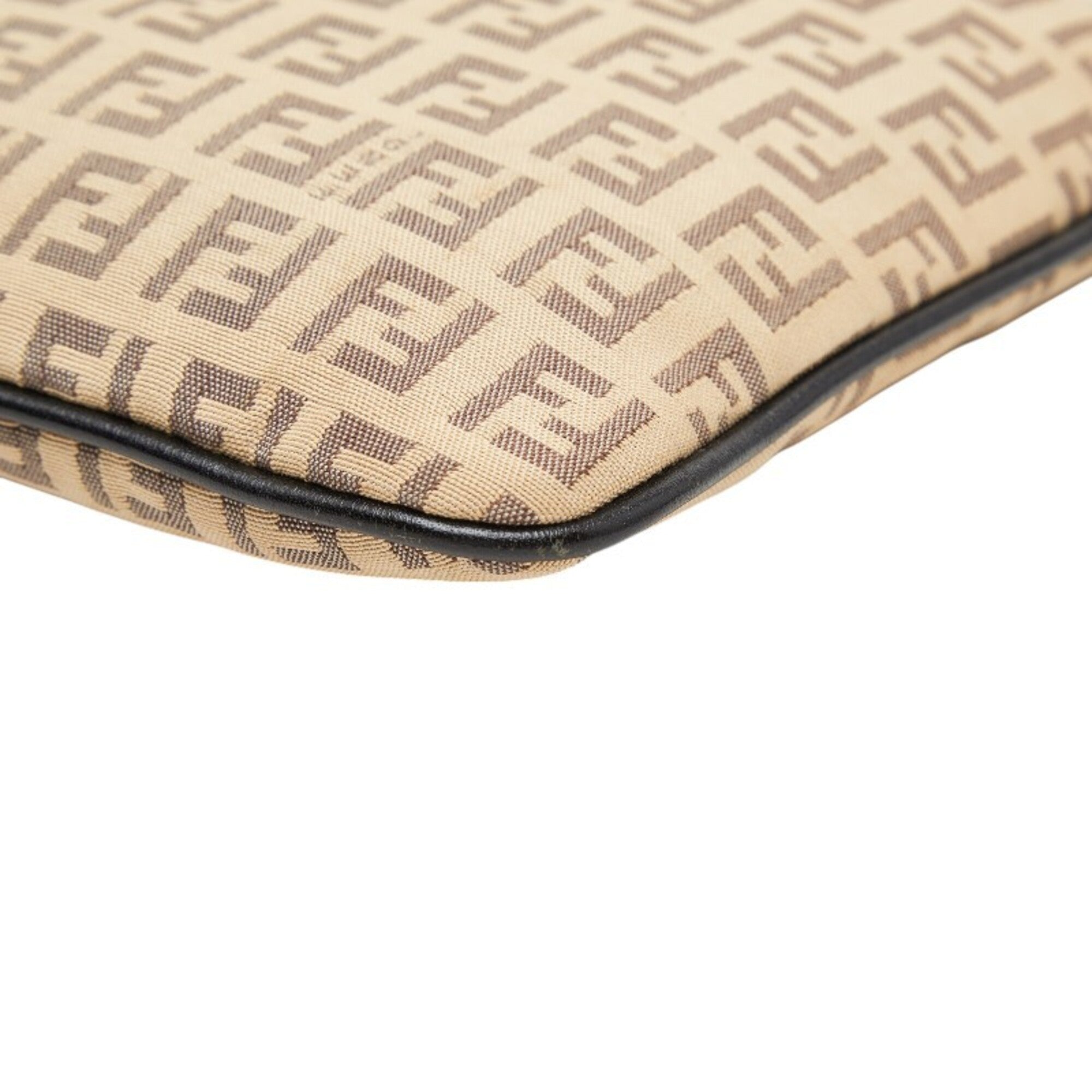 Fendi Zucchino Beige Canvas Leather Shoulder Bag (Pre-Owned)