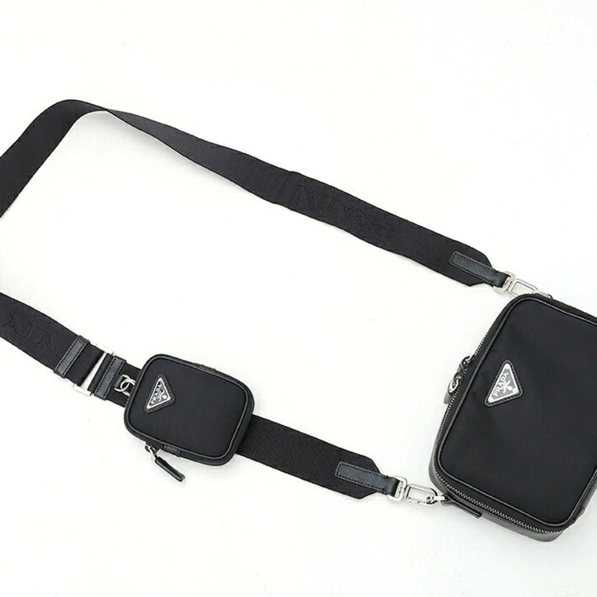 Prada Black Nylon Leather Pouch Shoulder Bag (Pre-Owned)